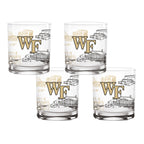 Set of 4 Wake Forest Demon Deacons Campus Line Art 14oz Rocks Glasses