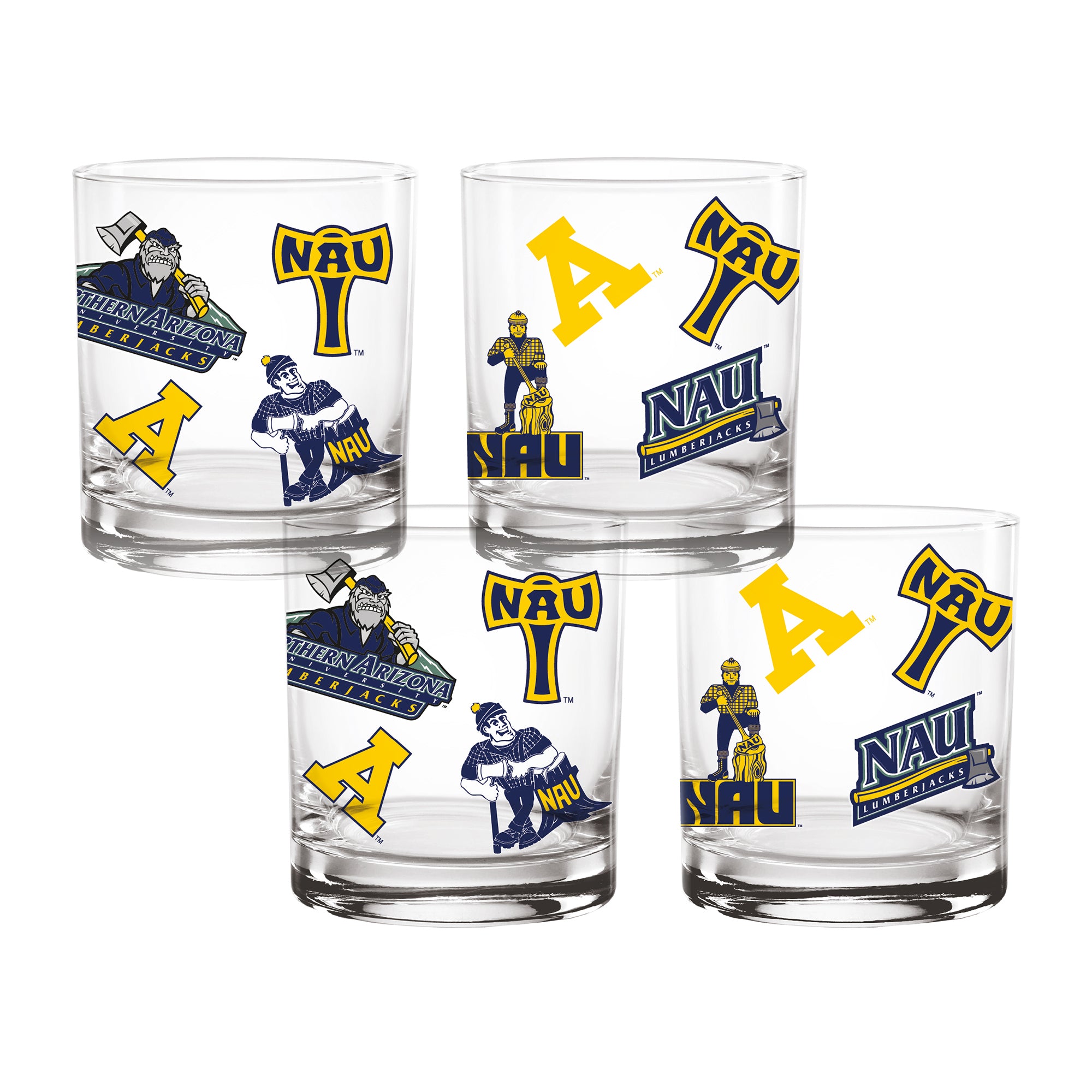 Set of 4 Northern Arizona Lumberjacks 14oz Medley Rock Glasses