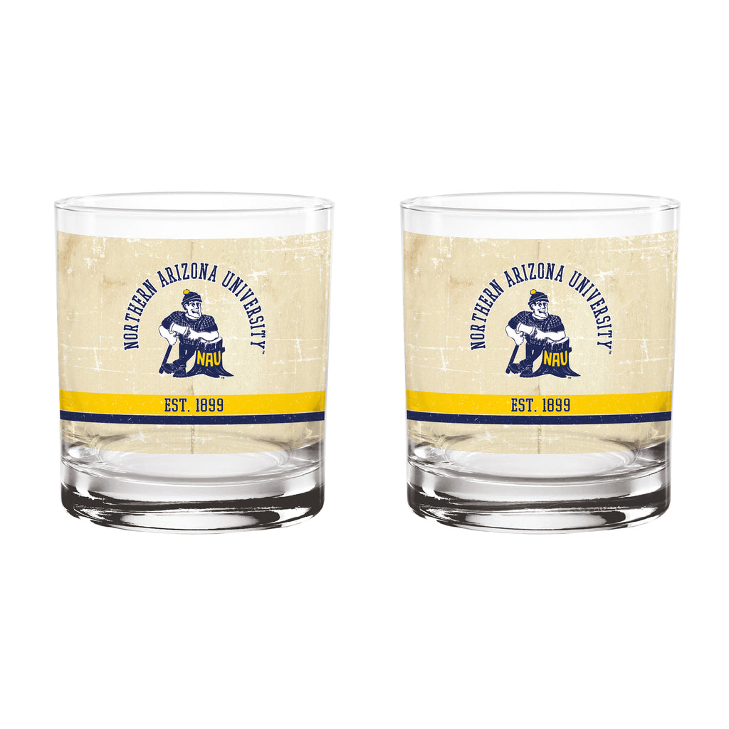 Northern Arizona Lumberjacks Set of 2 College Vault Tan Retro 14oz Rocks Glasses