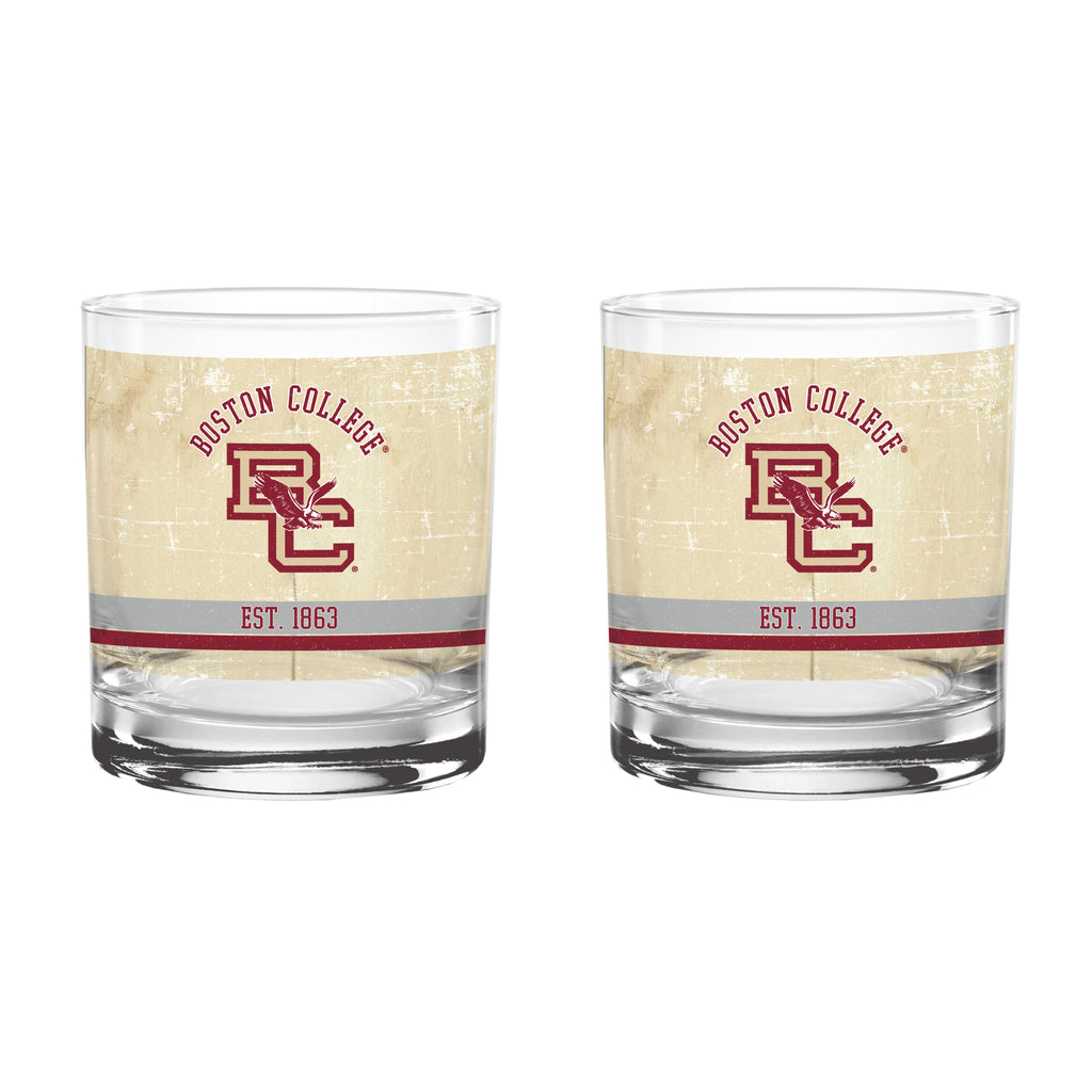 Boston College Eagles Set of 2 College Vault Tan Retro 14oz Rocks Glasses