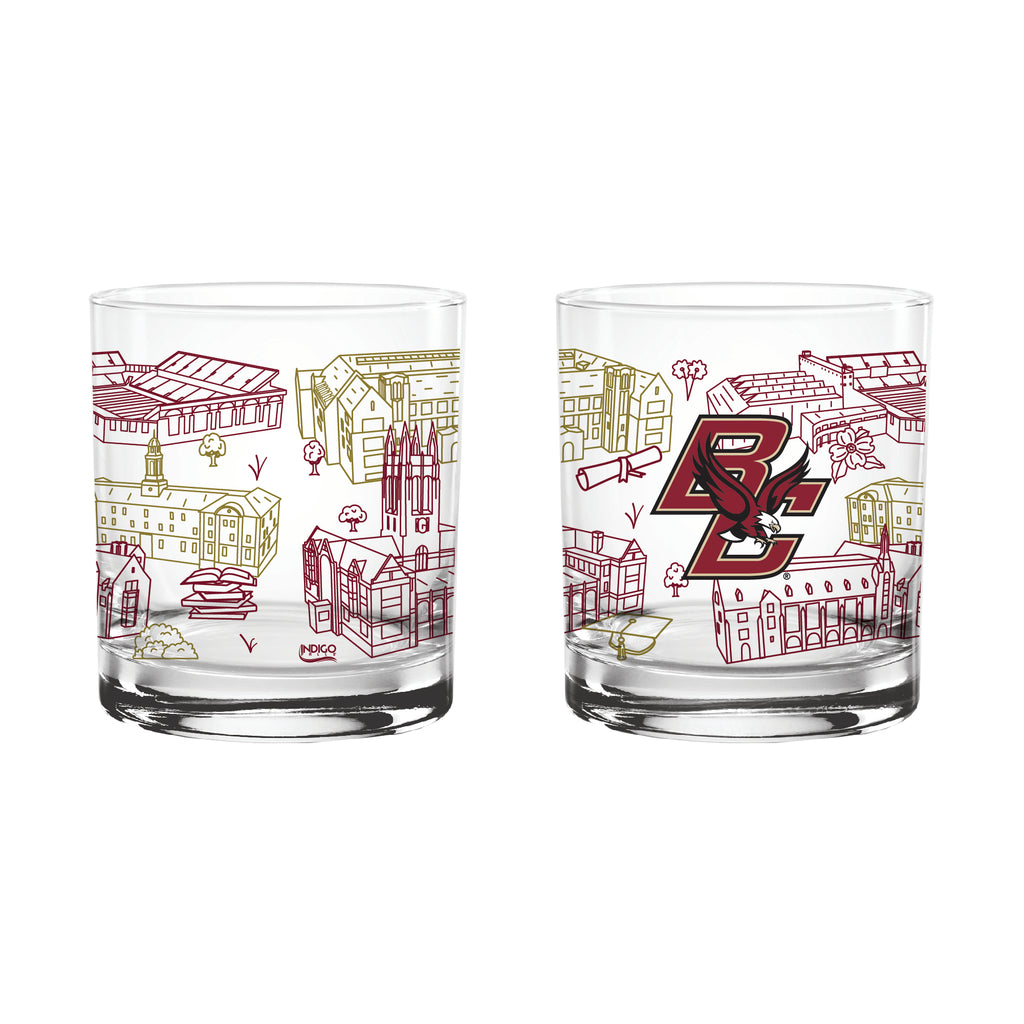 Set of 2 Boston College Eagles Campus Line Art 14oz Rocks Glasses