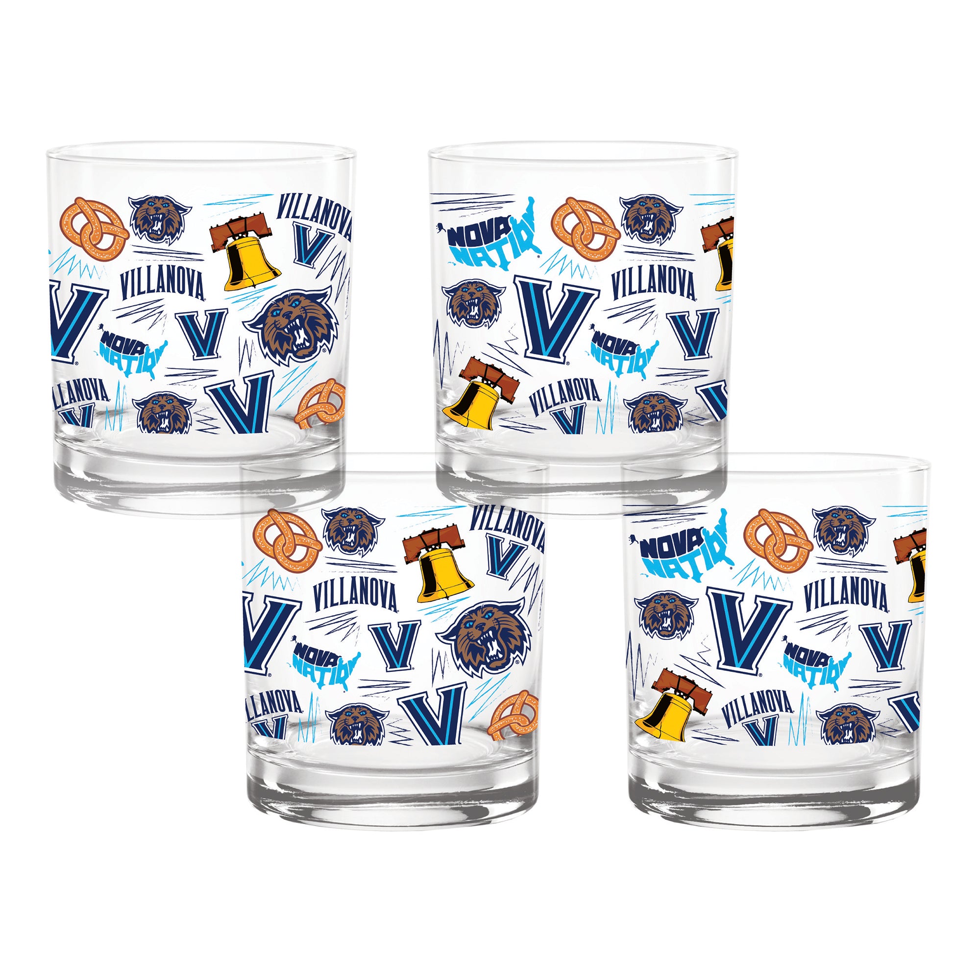 Set of 4 Villanova Wildcats 14oz Local Rocks Glasses