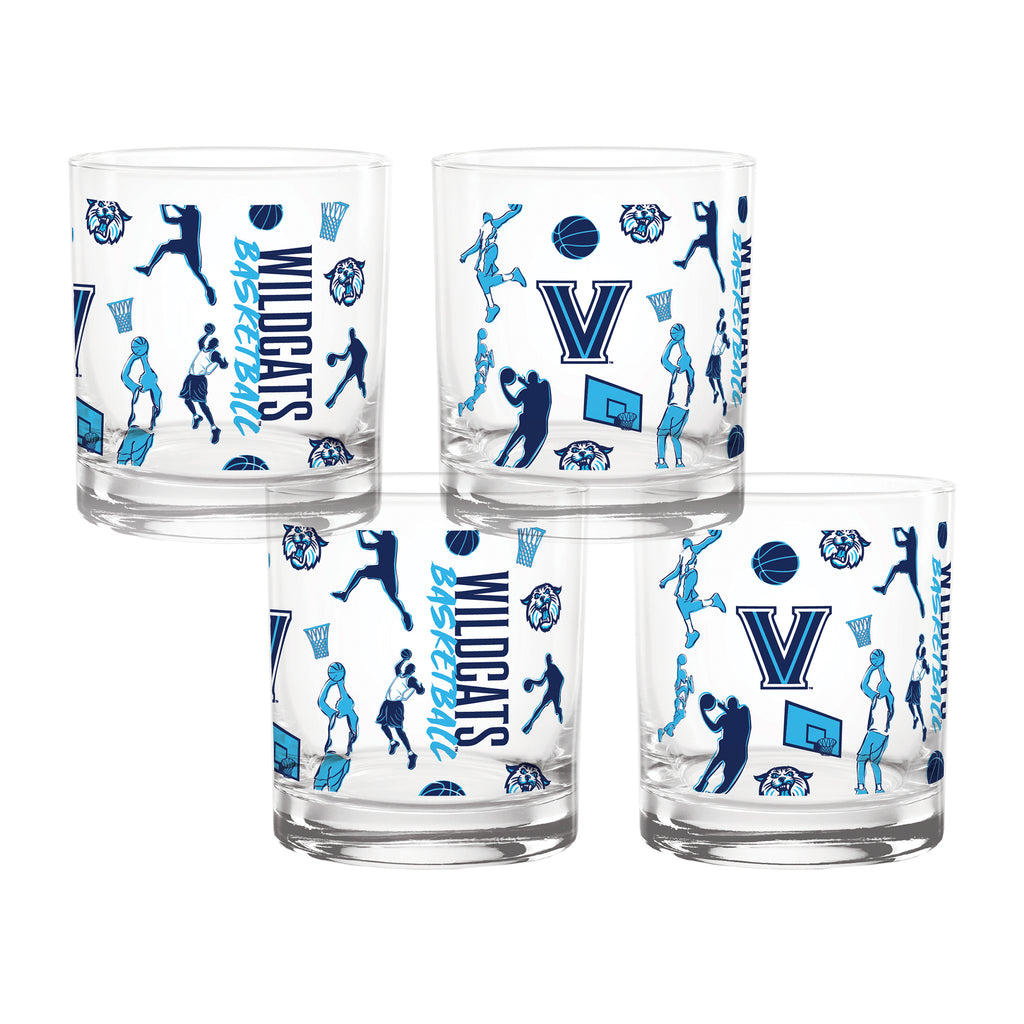 Set of 4 Villanova Wildcats Sketch 14oz Rocks Glasses