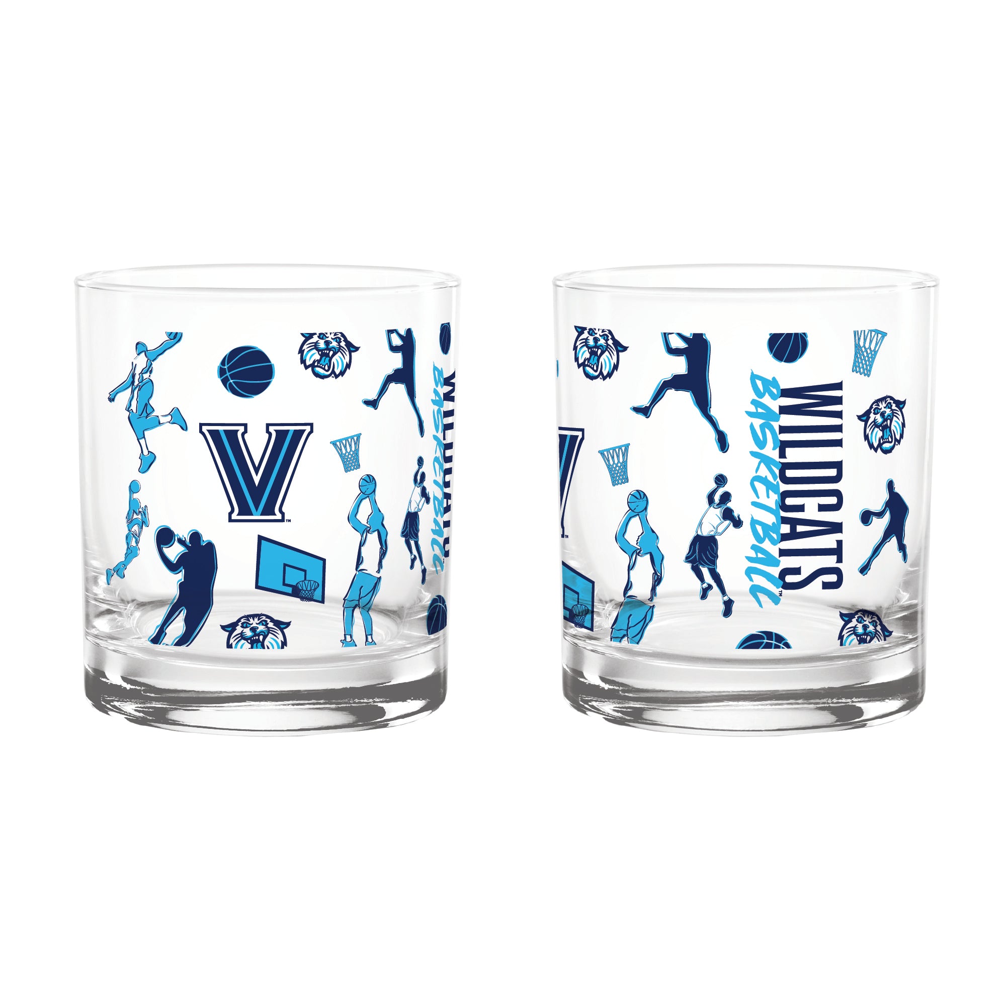 Set of 2 Villanova Wildcats Sketch 14oz Rocks Glasses