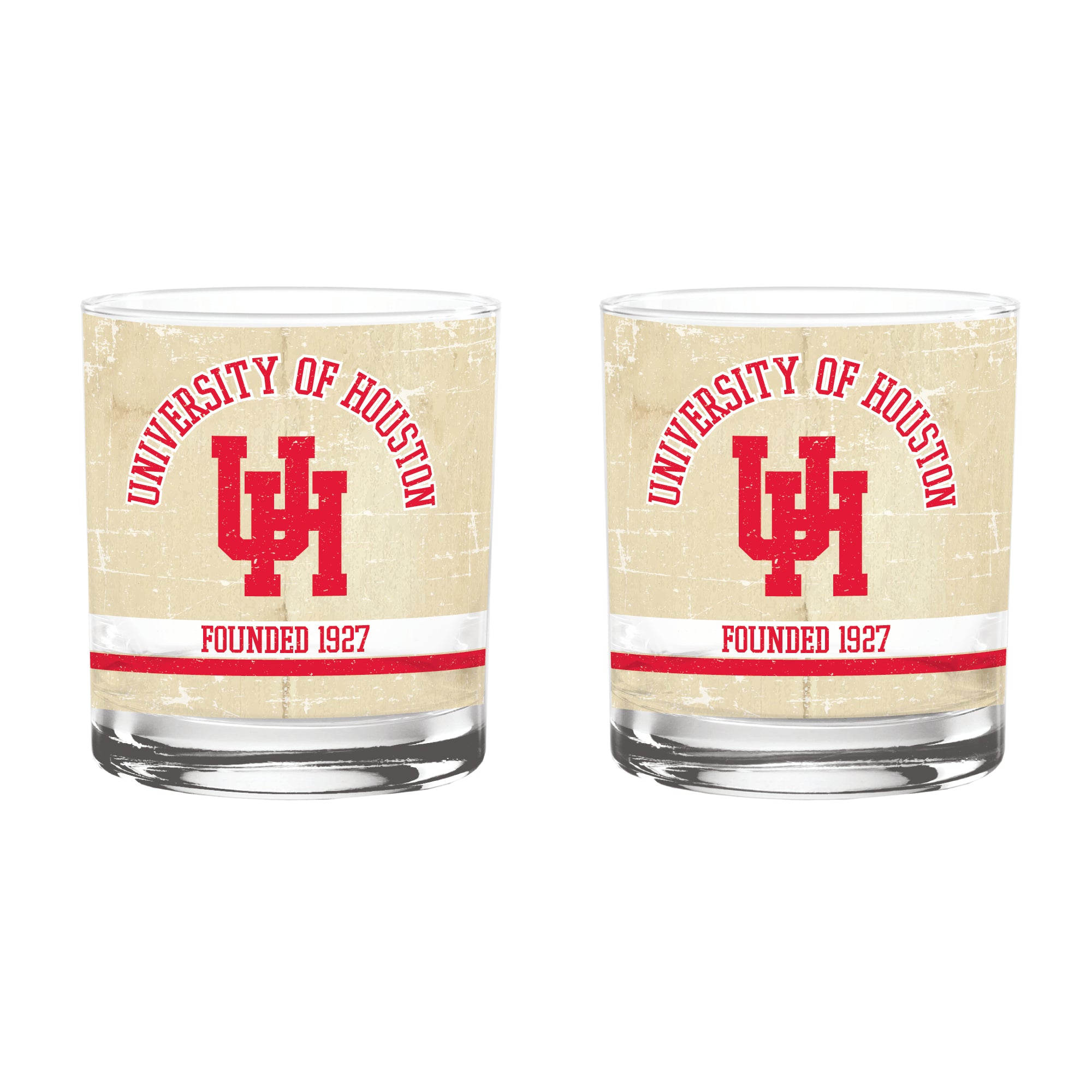 Houston Cougars Set of 2 College Vault Tan Retro 14oz Rocks Glasses