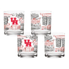 Set of 4 Houston Cougars Campus Line Art 14oz Rocks Glasses