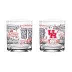 Set of 2 Houston Cougars Campus Line Art 14oz Rocks Glasses
