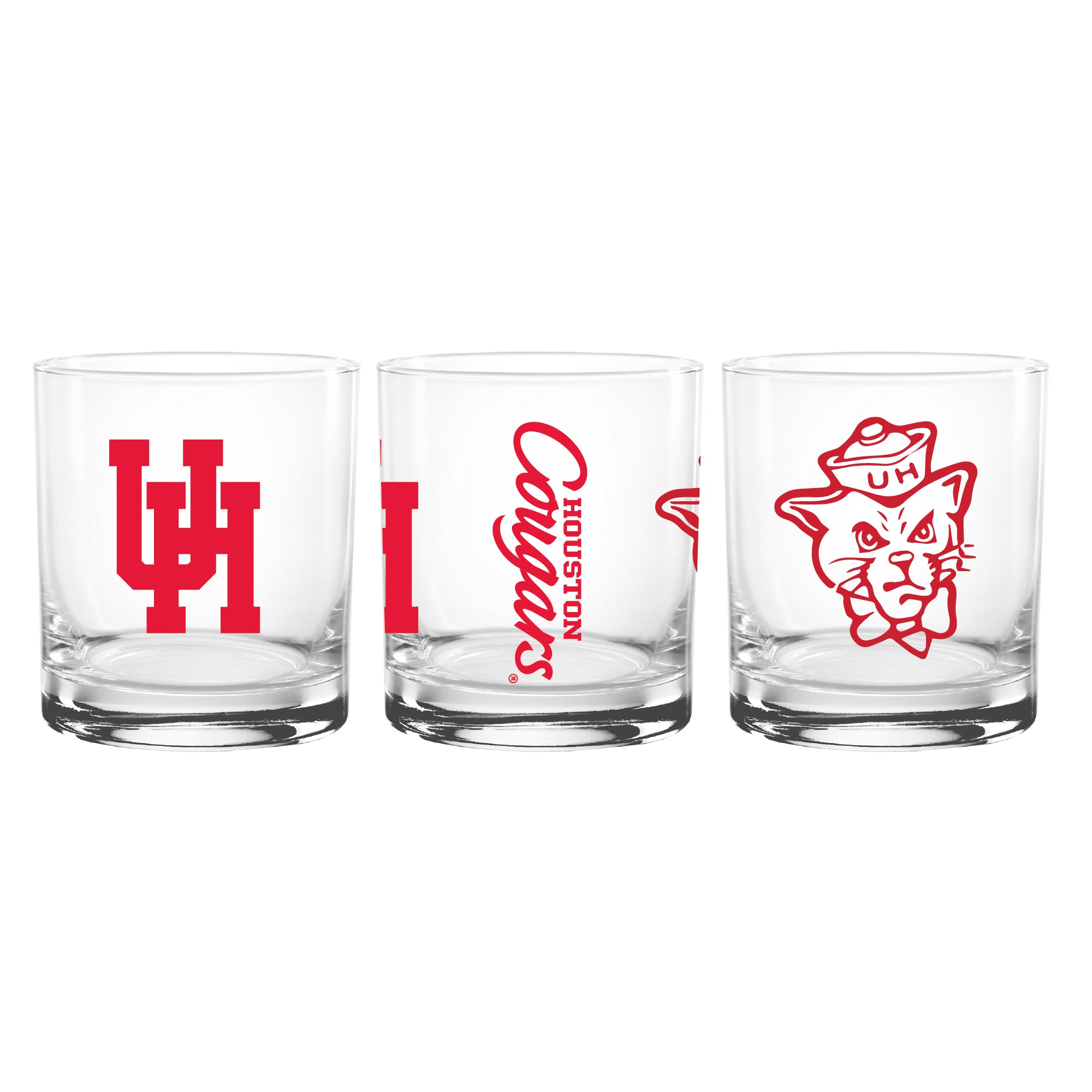 Set of 2 Houston Cougars College Vault Sketch 14oz Rocks Glasses