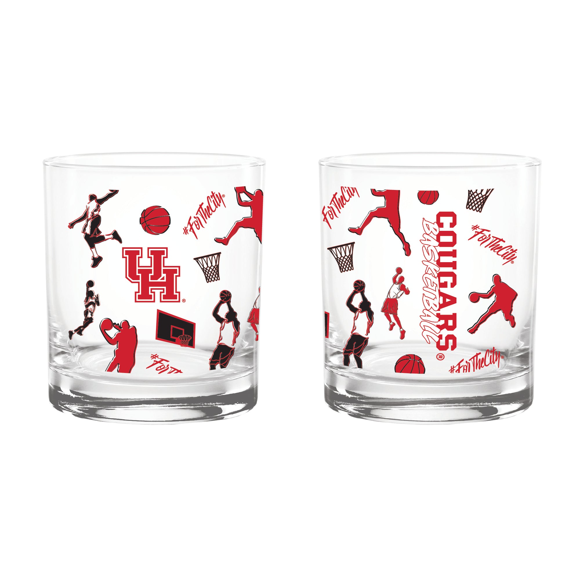 Set of 2 Houston Cougars Basketball Sketch 14oz Rocks Glasses