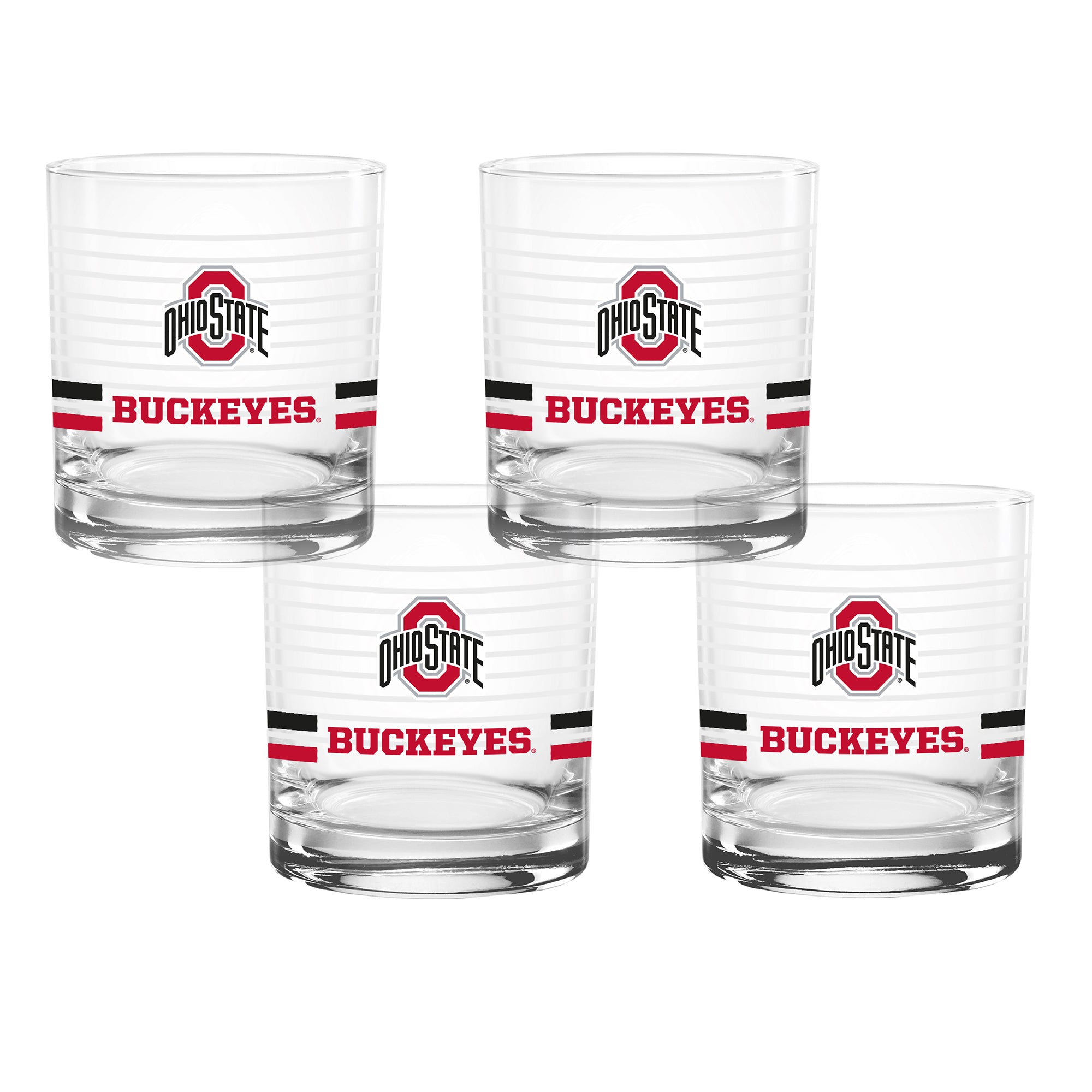 Set of 4 Ohio State Buckeyes 14oz Ring Rocks Glasses