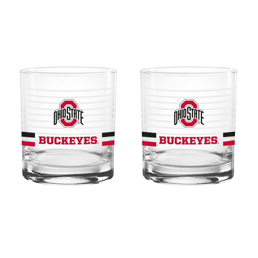 Set of 2 Ohio State Buckeyes 14oz Ring Rocks Glasses