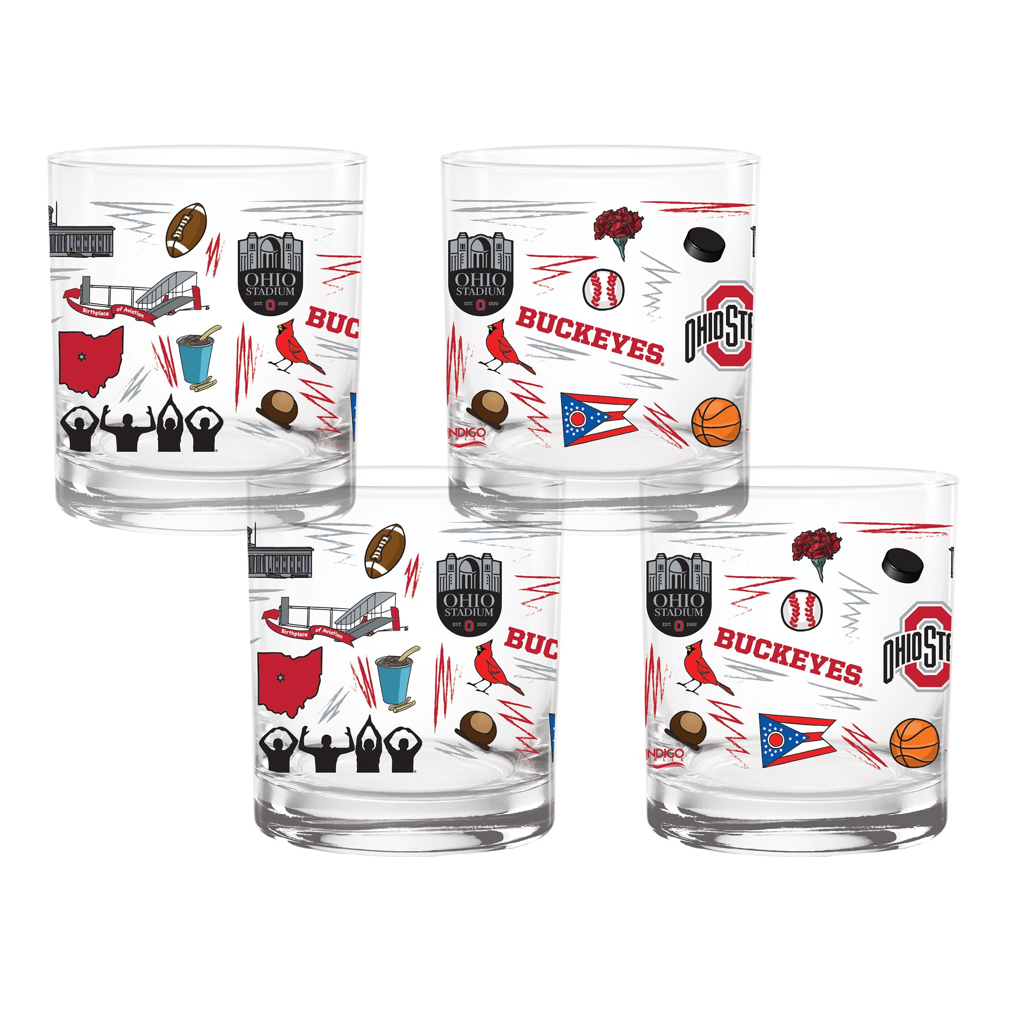 Set of 4 Ohio State Buckeyes 14oz Local Rocks Glasses
