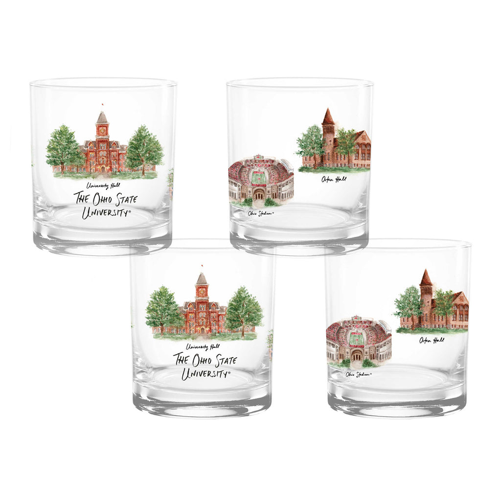 Set of 4 Ohio State Buckeyes Laura Wilcox University Collection 14oz Rocks Glasses