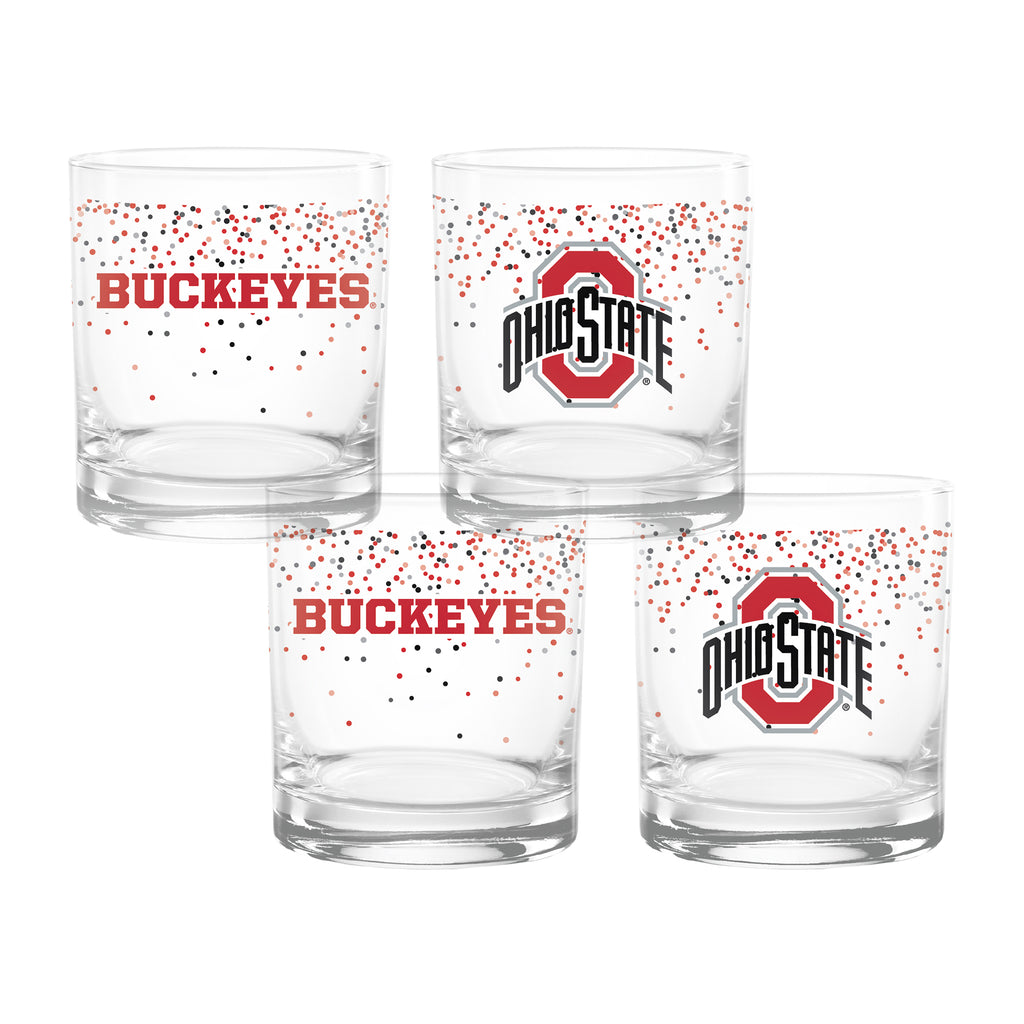 Set of 4 Ohio State Buckeyes 14oz Confetti Rocks Glasses