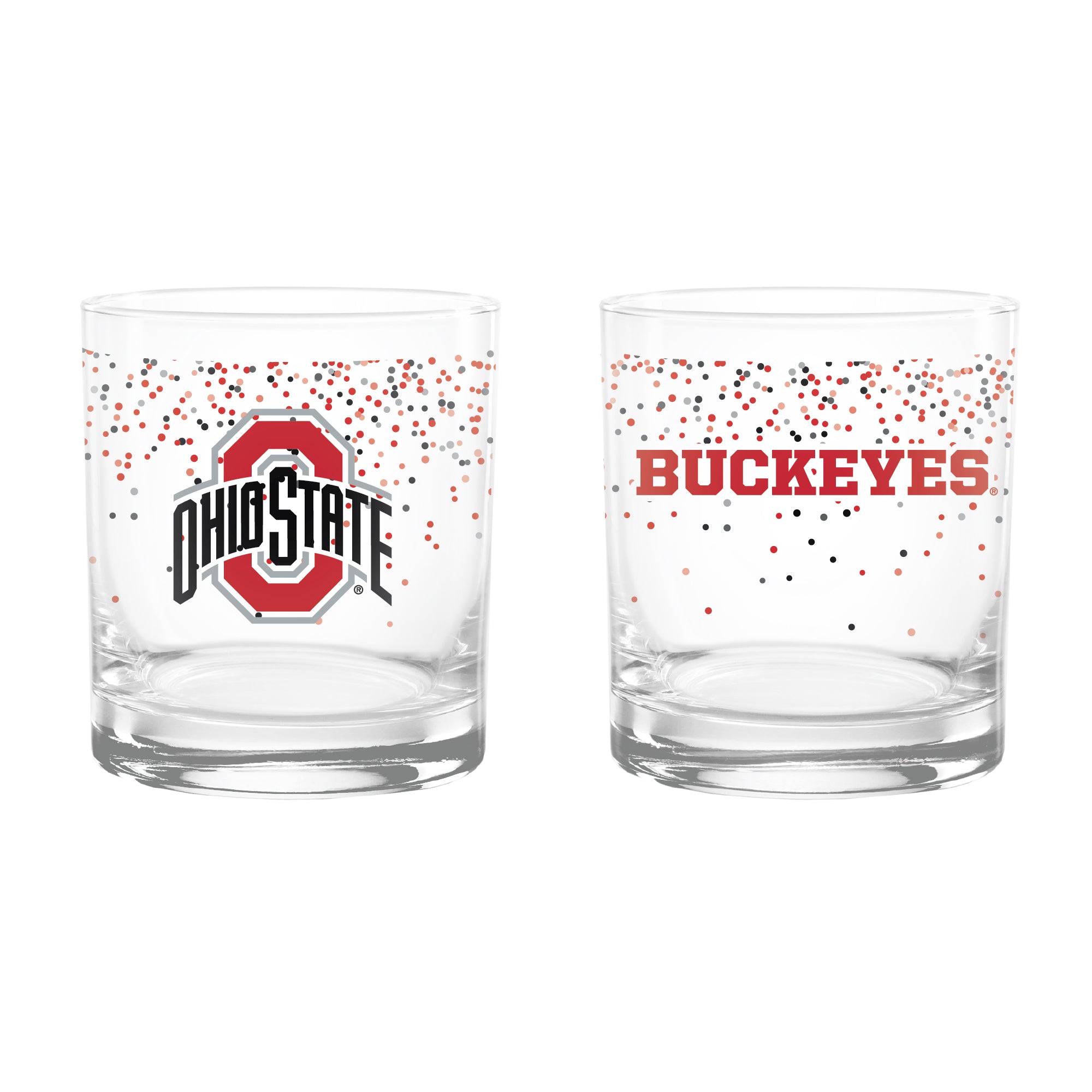 Set of 2 Ohio State Buckeyes 14oz Confetti Rocks Glasses