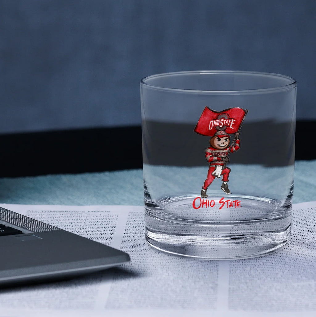 Set of 4 Ohio State Buckeyes Mascot by Laura Wilcox 14oz Rocks Glasses