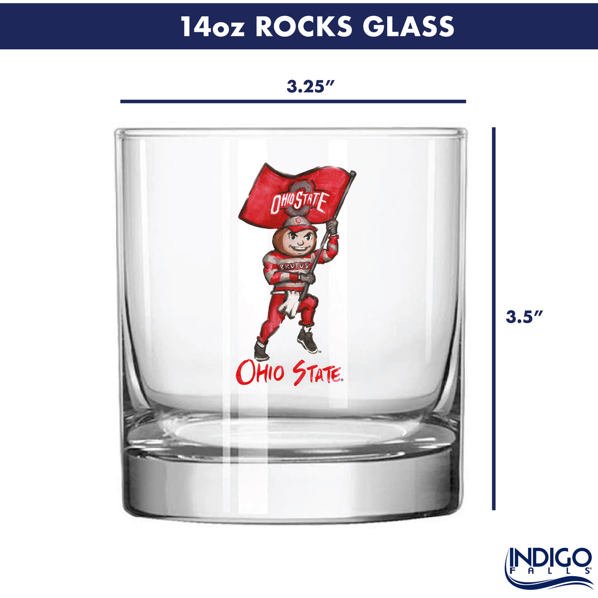 Set of 4 Ohio State Buckeyes Mascot by Laura Wilcox 14oz Rocks Glasses