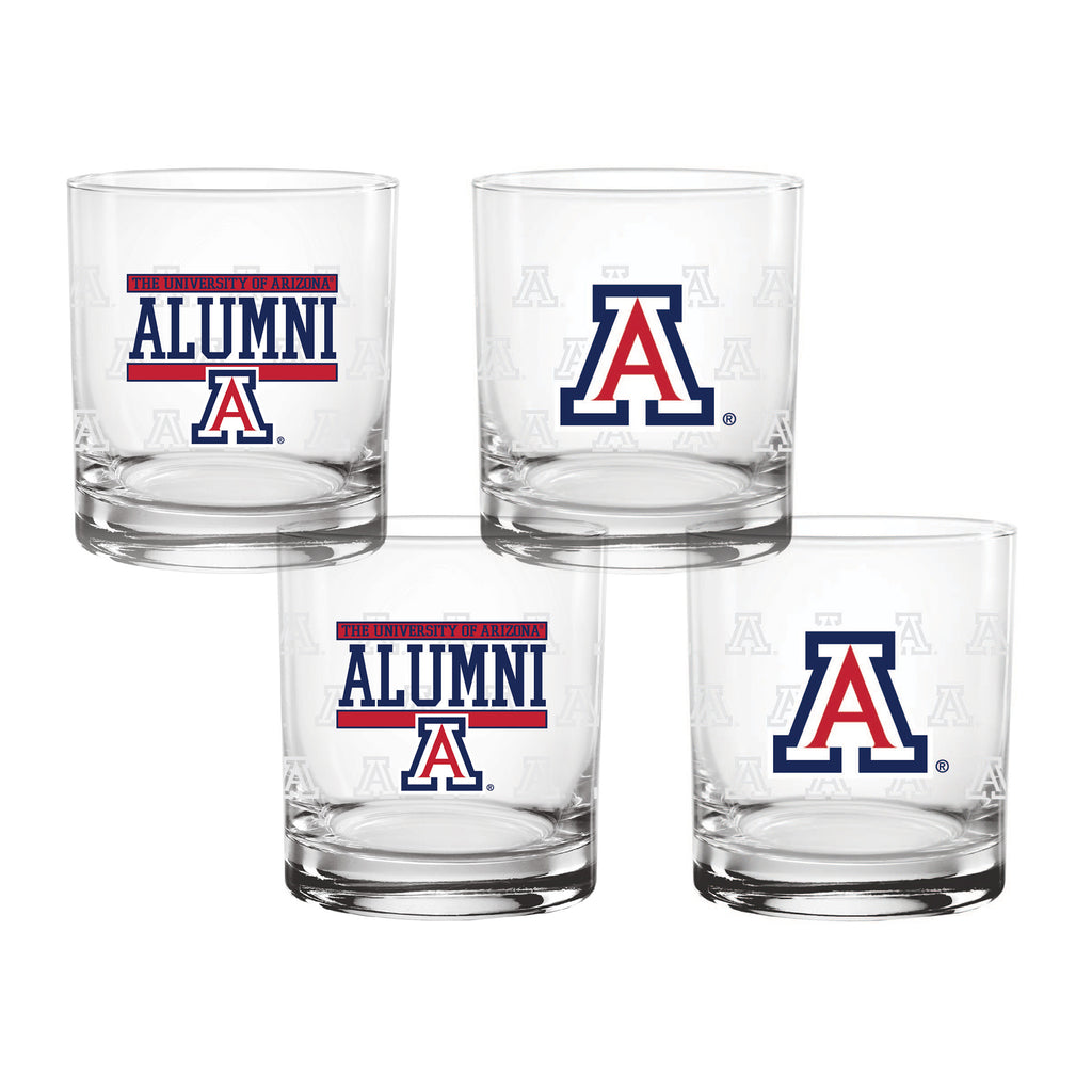 Set of 4 Arizona Wildcats 14oz Alumni Rocks Glasses