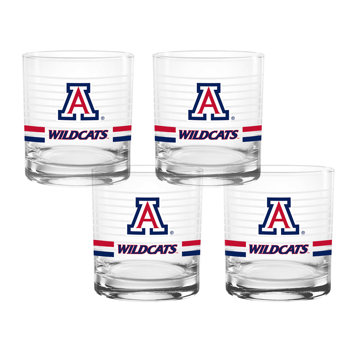 Set of 4 Arizona Wildcats 14oz Ring Rocks Glasses