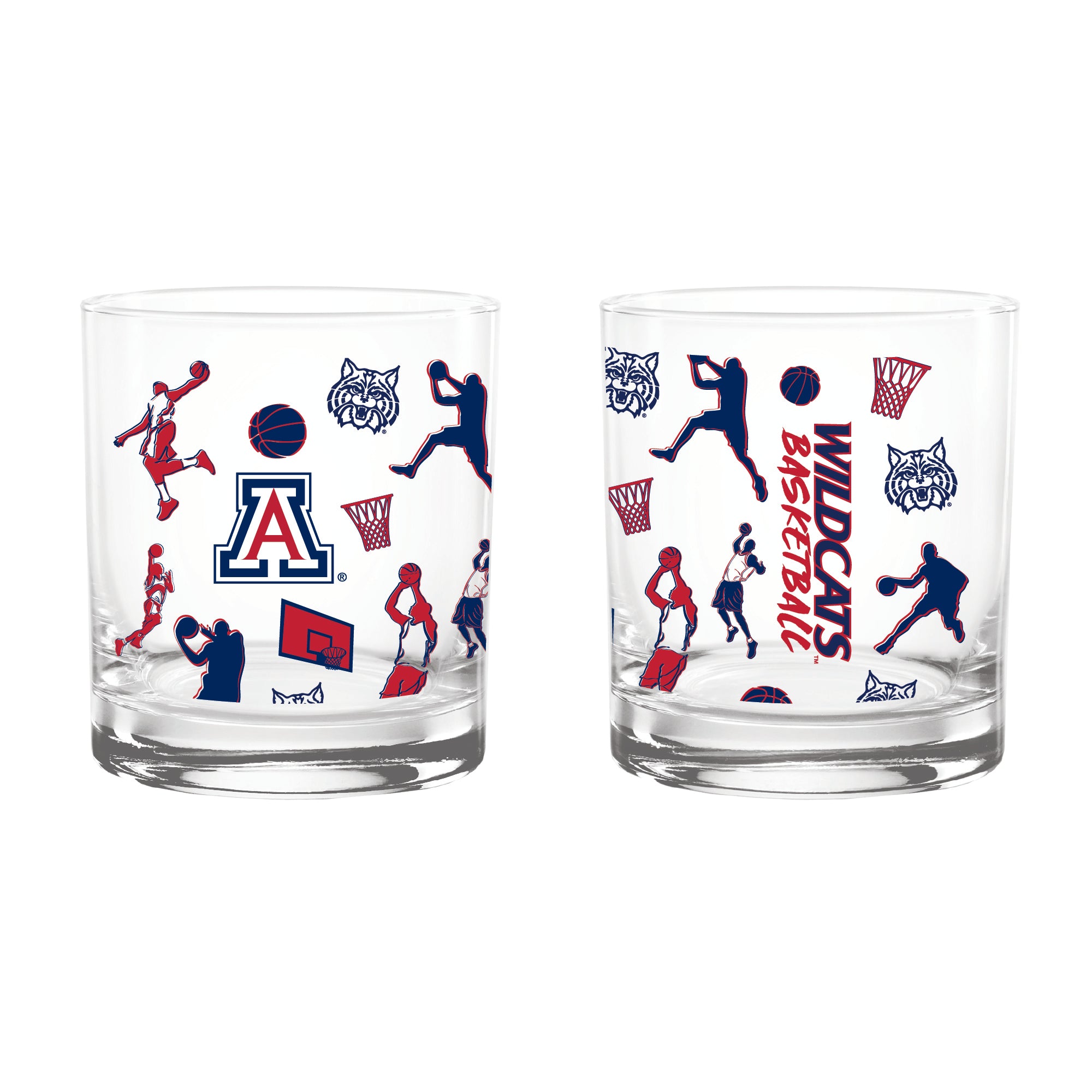 Set of 2 Arizona Wildcats Basketball Sketch 14oz Rocks Glasses