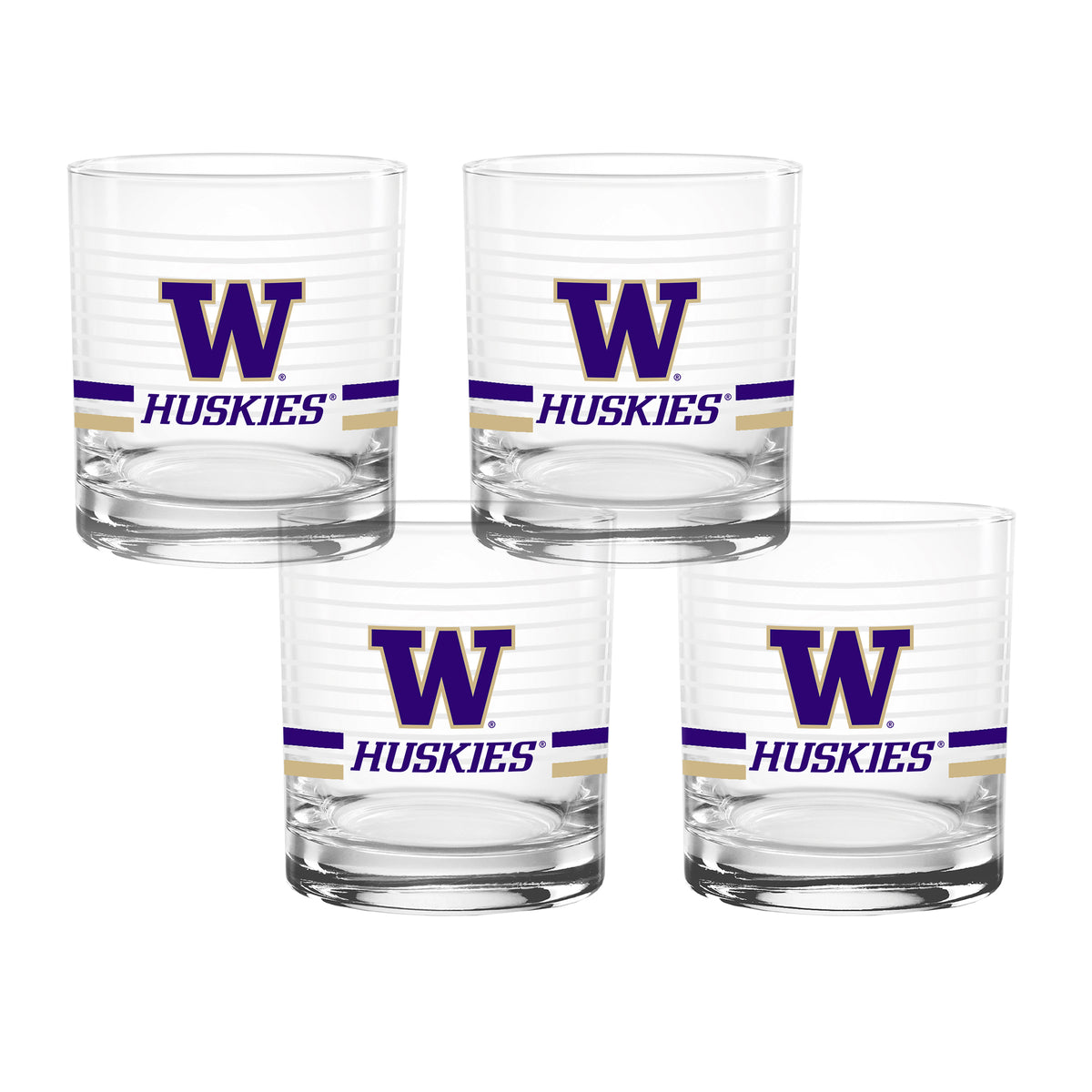 Set of 4 Washington Huskies 14oz Ring Rocks Glasses