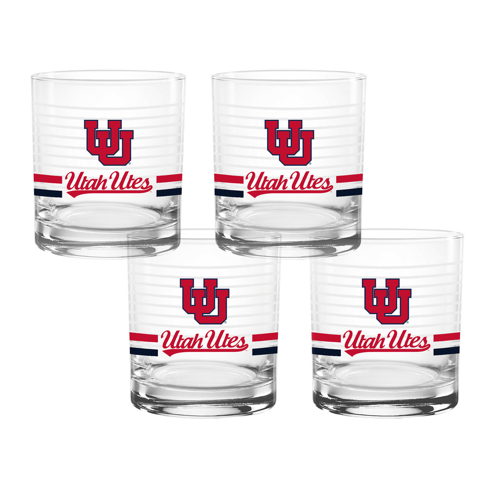 Set of 4 Utah Utes 14oz Ring Rocks Glasses