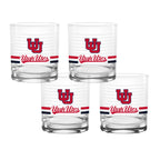 Set of 4 Utah Utes 14oz Ring Rocks Glasses