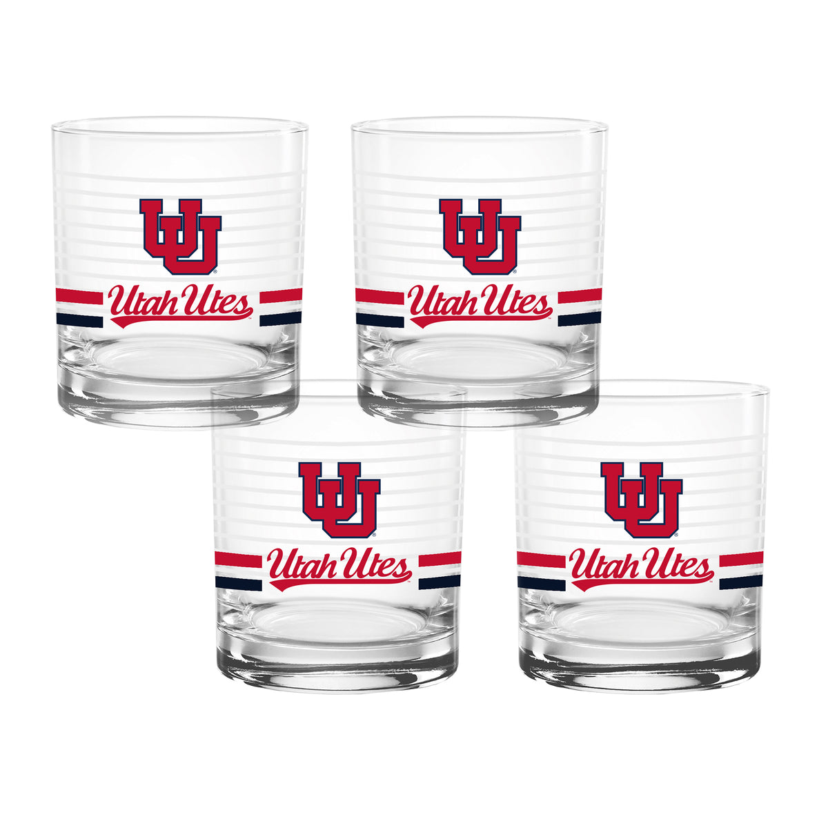 Set of 4 Utah Utes 14oz Ring Rocks Glasses