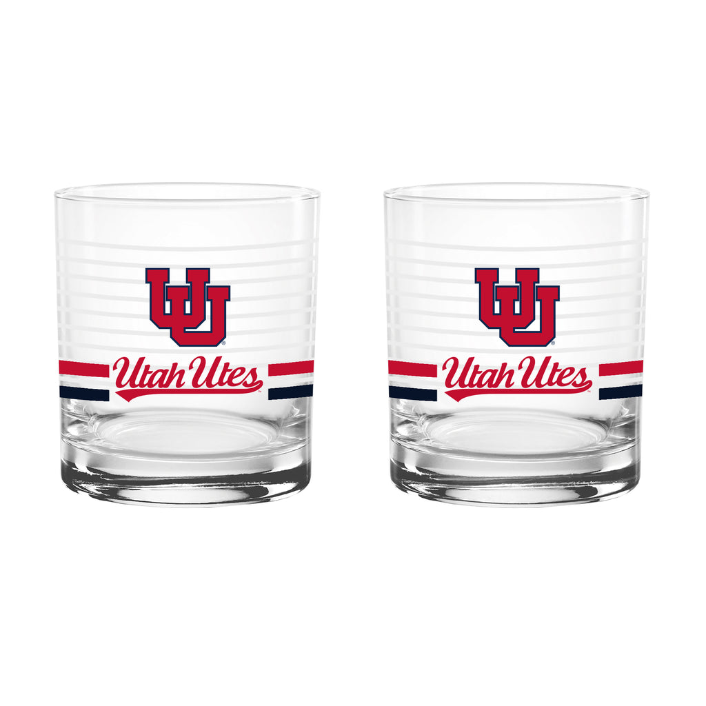 Set of 2 Utah Utes 14oz Ring Rocks Glasses