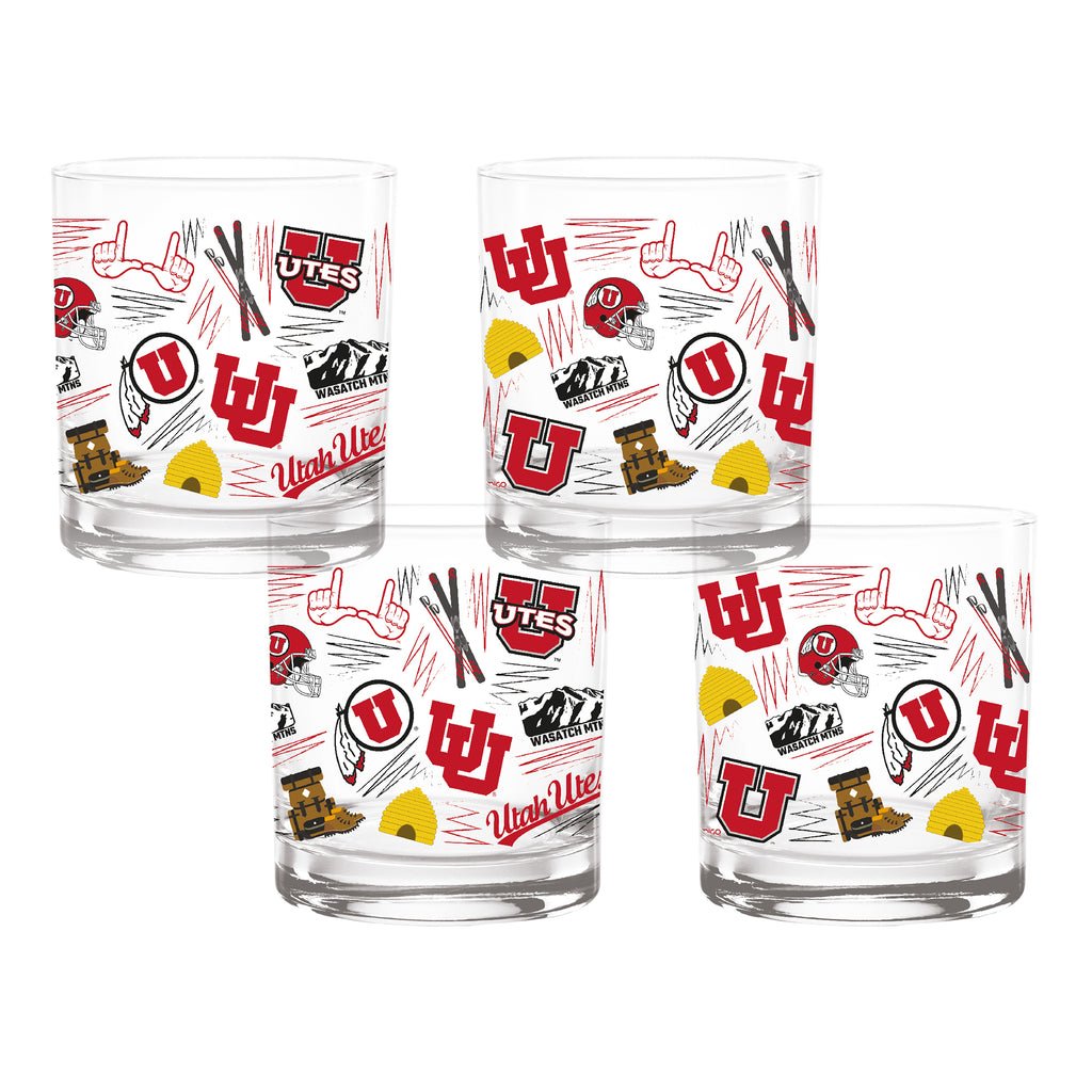 Set of 4 Utah Utes 14oz Local Rocks Glasses