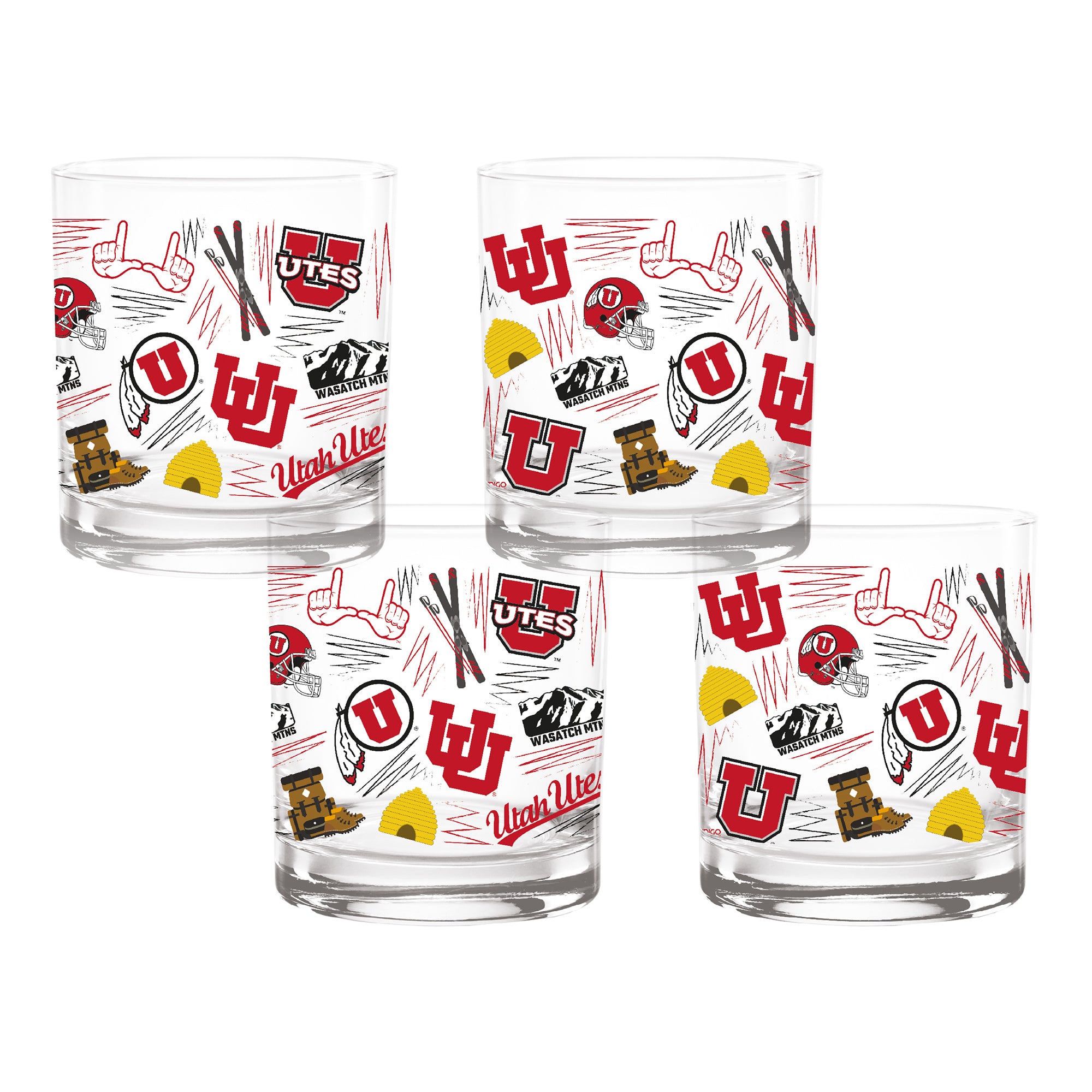 Set of 4 Utah Utes 14oz Local Rocks Glasses