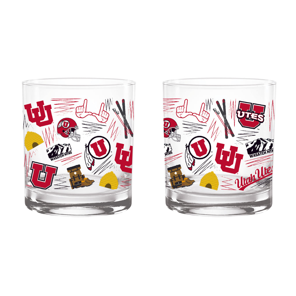 Set of 2 Utah Utes 14oz Local Rocks Glasses