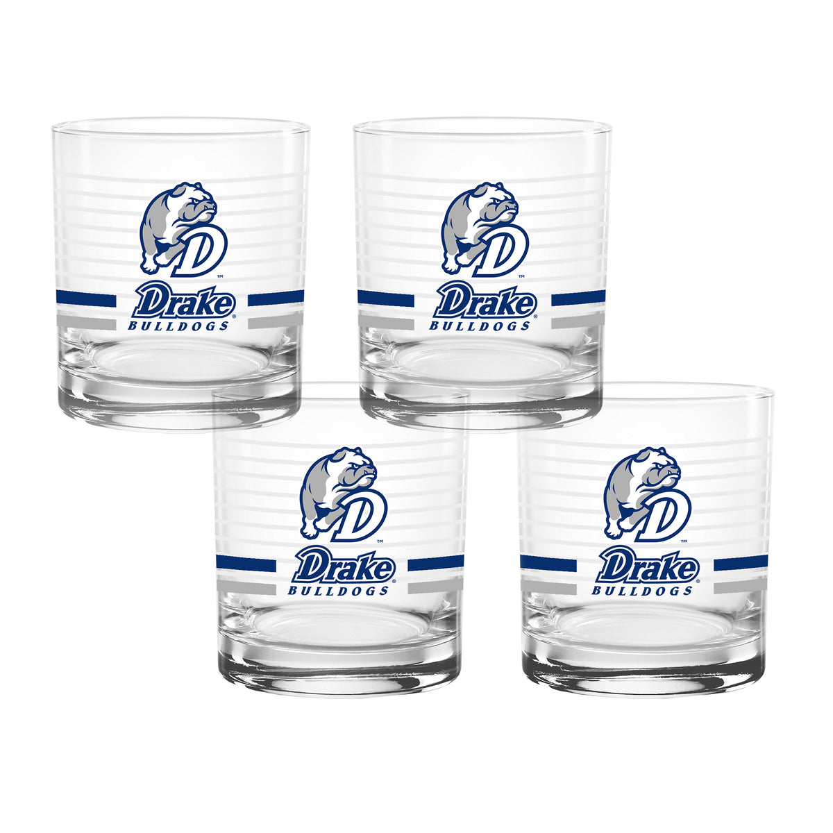 Set of 4 Drake Bulldogs 14oz Ring Rocks Glasses