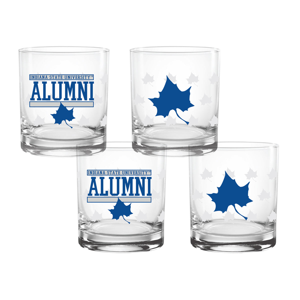 Set of 4 Indiana State Sycamores 14oz Alumni Rocks Glasses