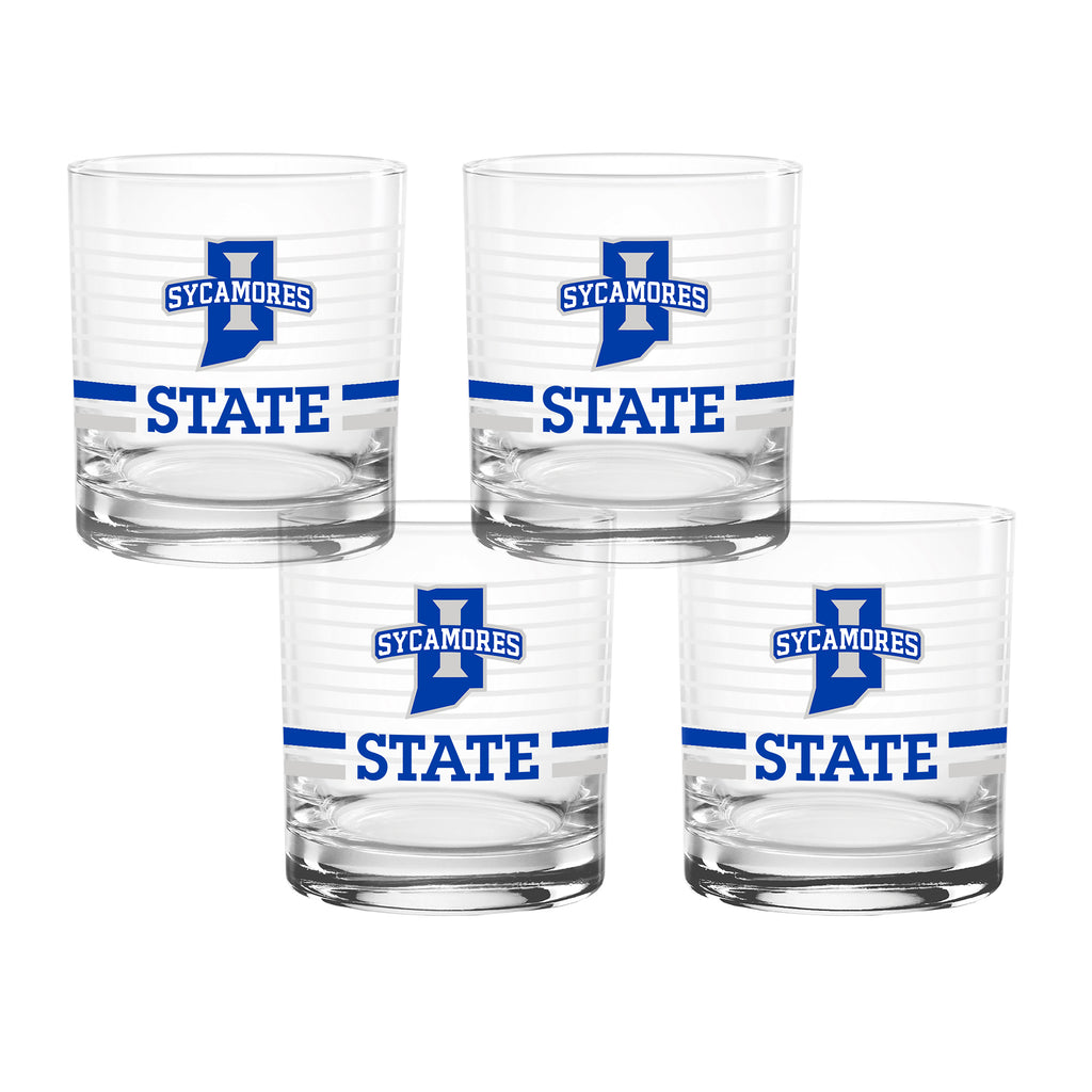 Set of 4 Indiana State Sycamores 14oz Ring Rocks Glasses
