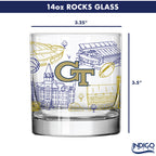 Set of 4 Georgia Tech Yellow Jackets Campus Line Art 14oz Rocks Glasses
