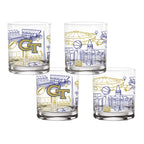 Set of 4 Georgia Tech Yellow Jackets Campus Line Art 14oz Rocks Glasses