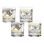 Set of 4 UCF Knights Campus Line Art 14oz Rocks Glasses