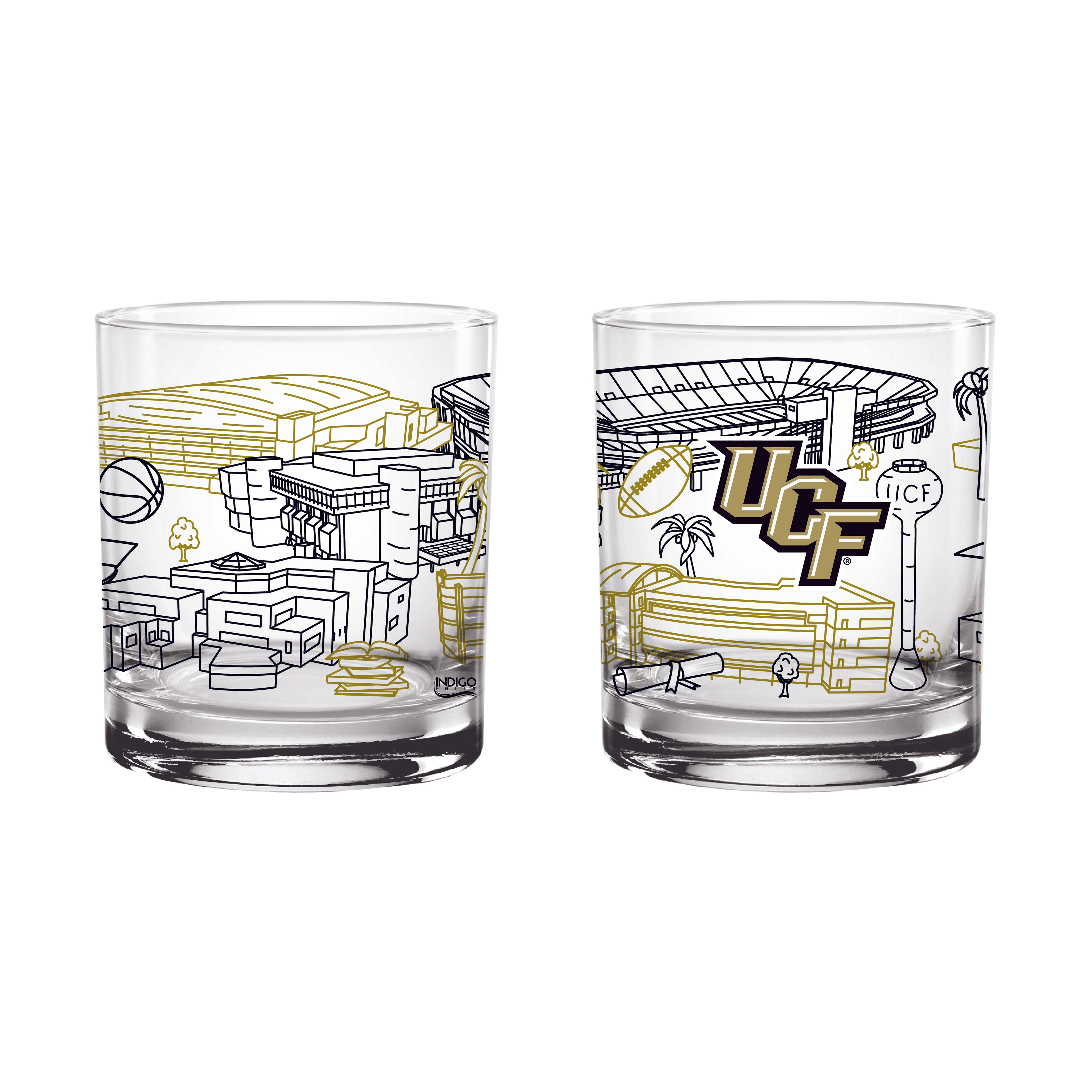 Set of 2 Central Florida Knights Campus Line Art 14oz Rocks Glasses