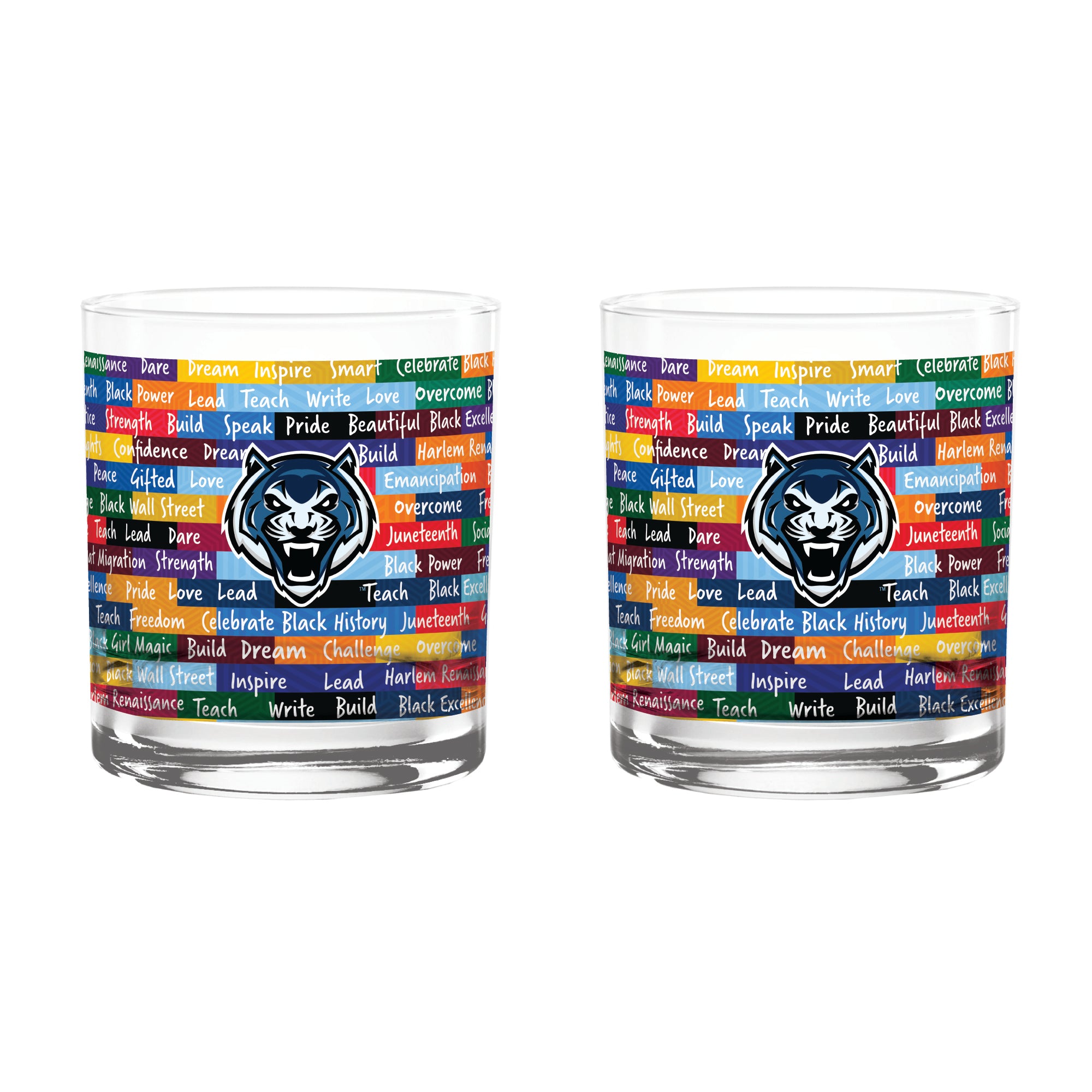 Lincoln Blue Tigers 14oz BHM Rocks Glasses | Set of 2