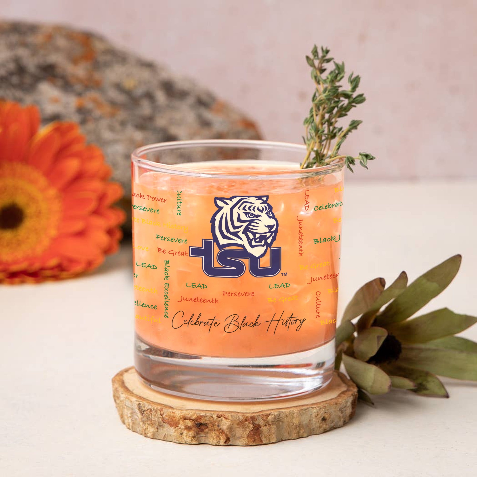 Set of 4 Tennessee State Tigers 14oz BHM Rocks Glasses