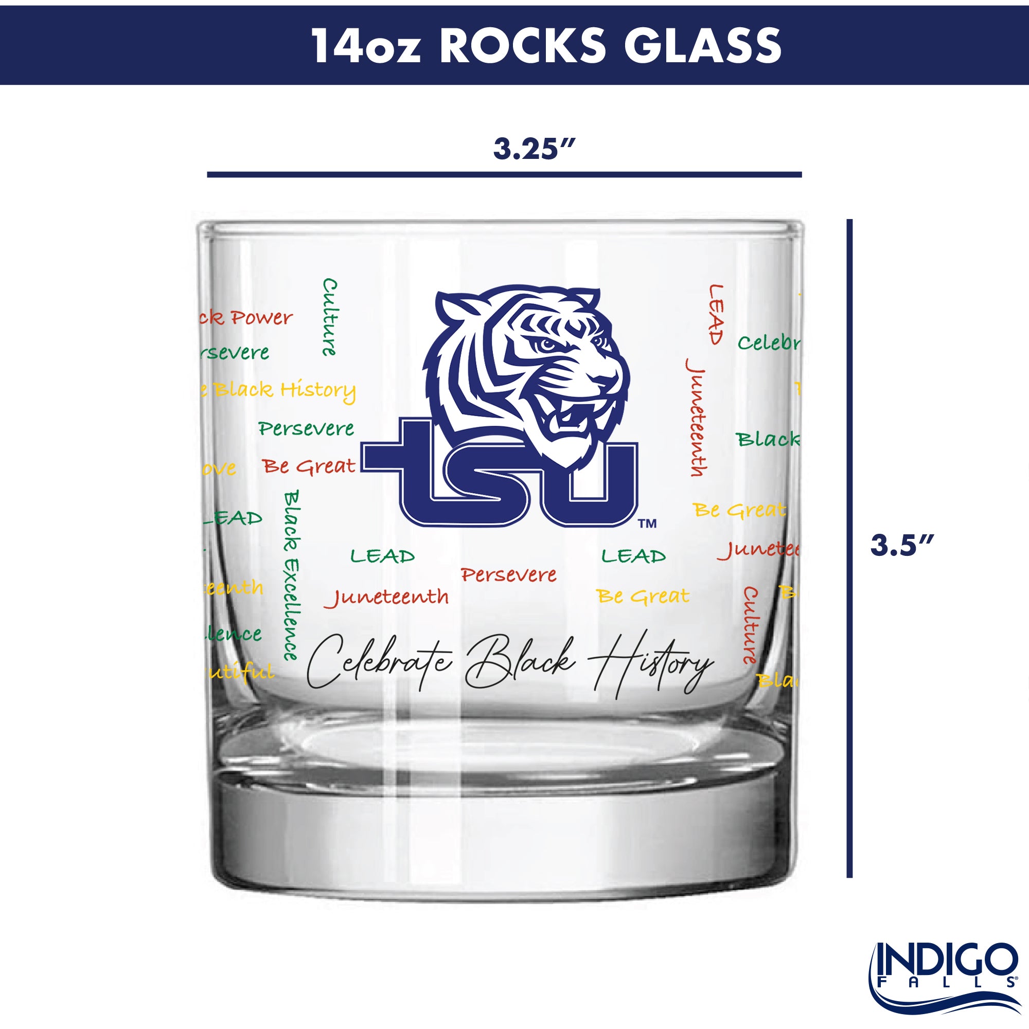 Set of 4 Tennessee State Tigers 14oz BHM Rocks Glasses