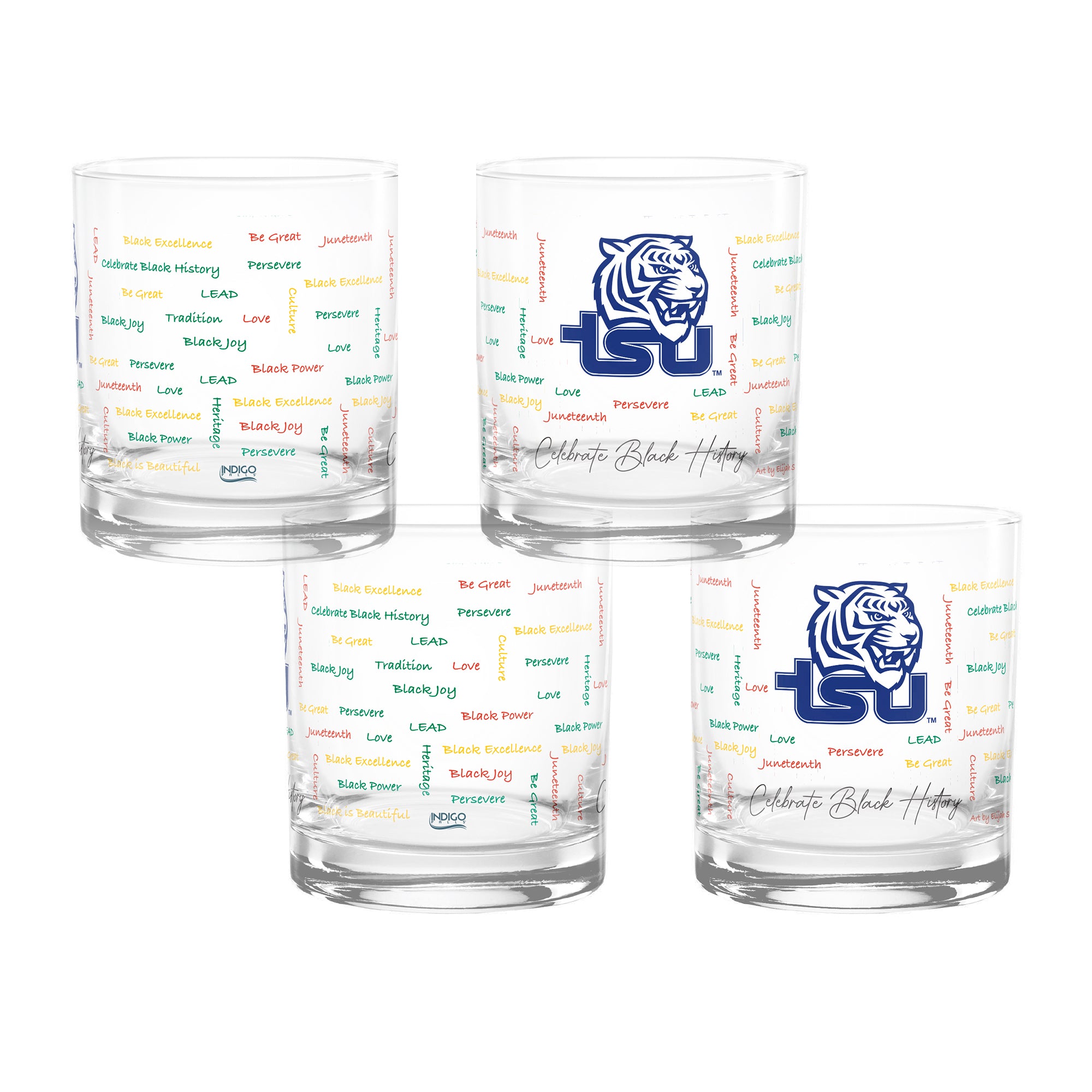 Set of 4 Tennessee State Tigers 14oz BHM Rocks Glasses