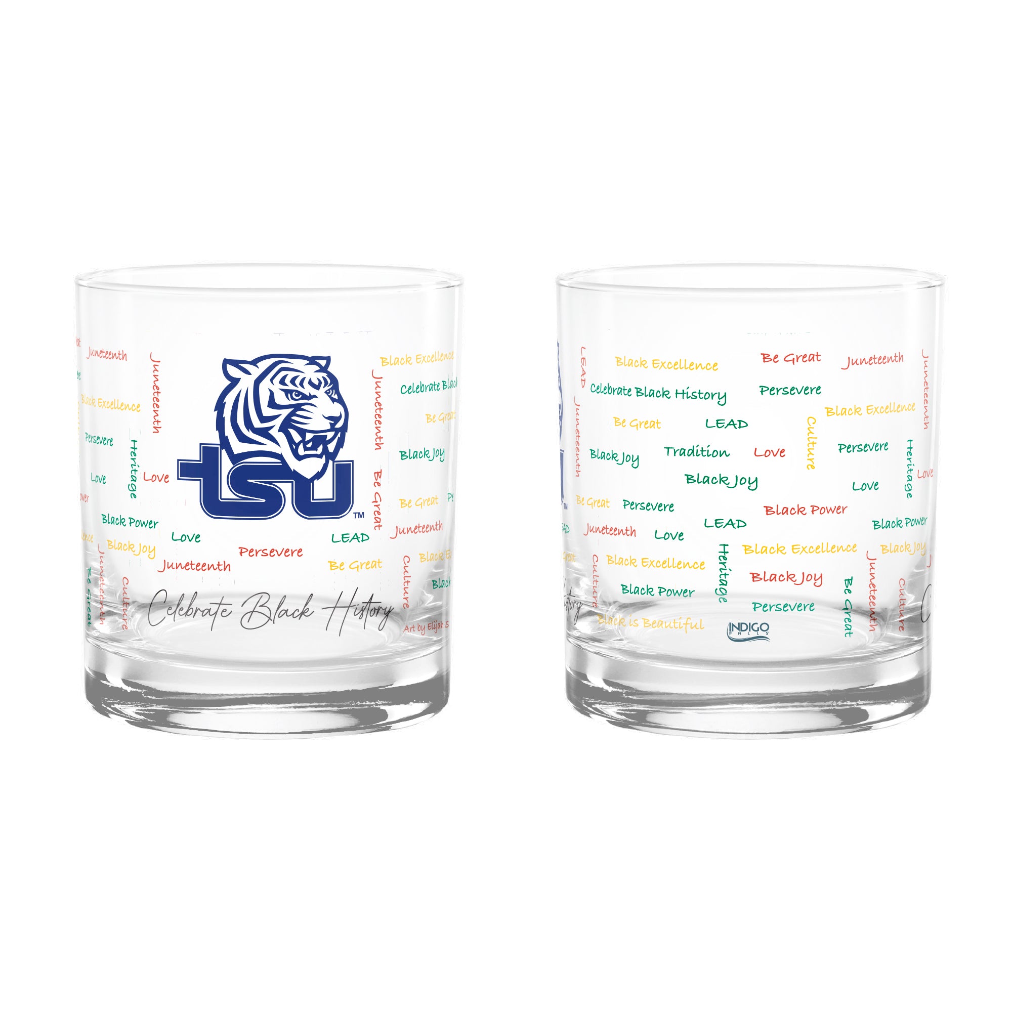Set of 2 Tennessee State Tigers 14oz BHM Rocks Glasses