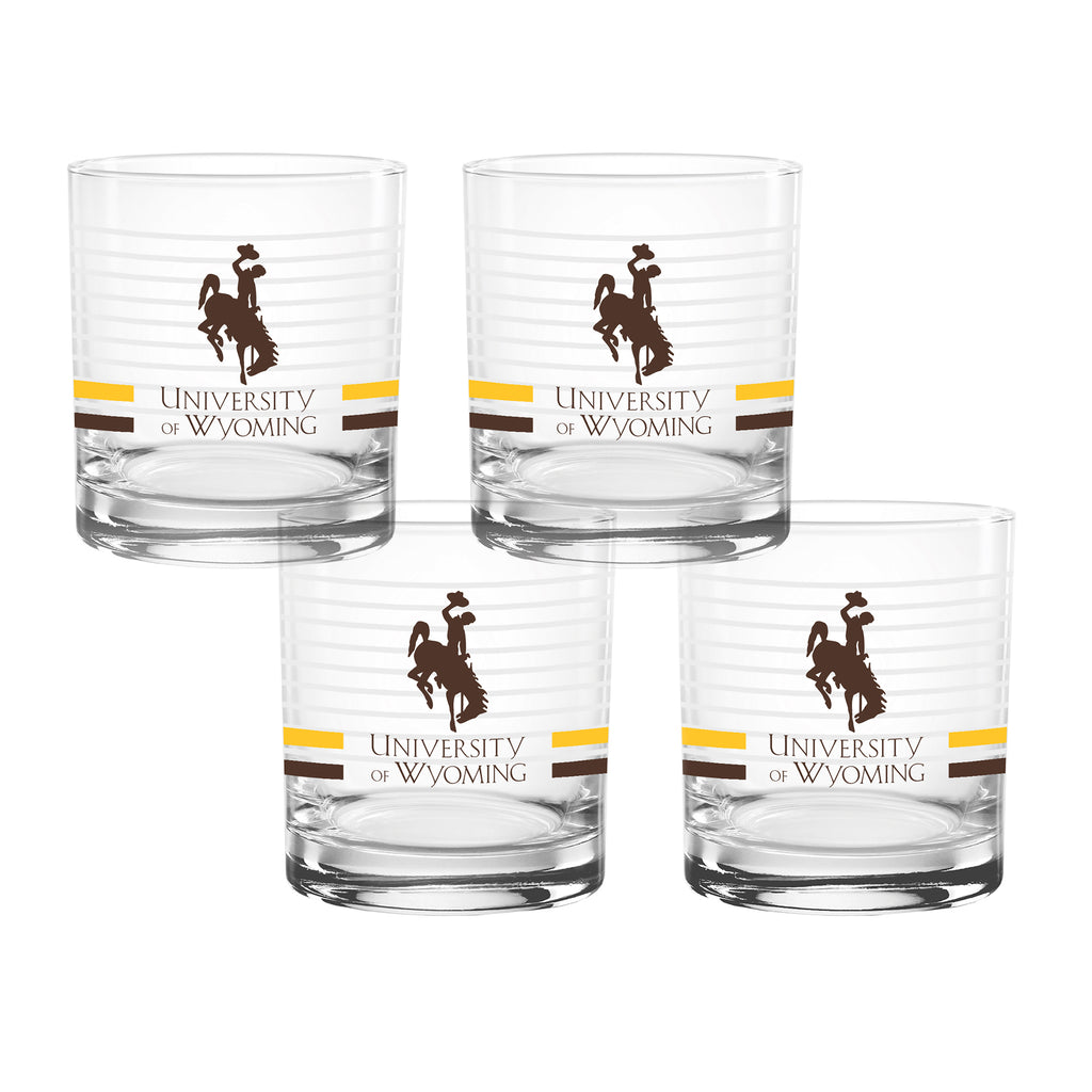Set of 4 Wyoming Cowboys 14oz Ring Rocks Glasses