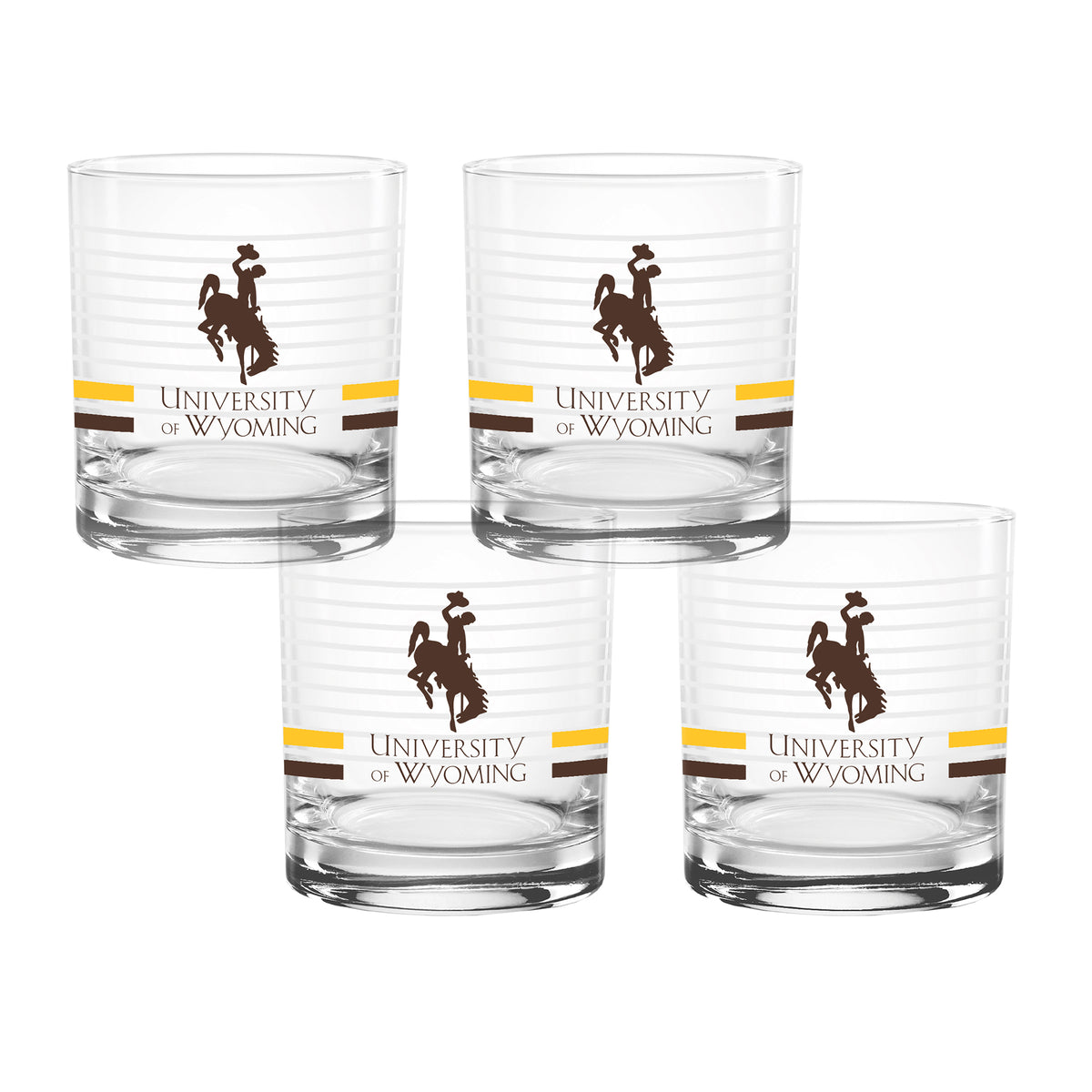 Set of 4 Wyoming Cowboys 14oz Ring Rocks Glasses
