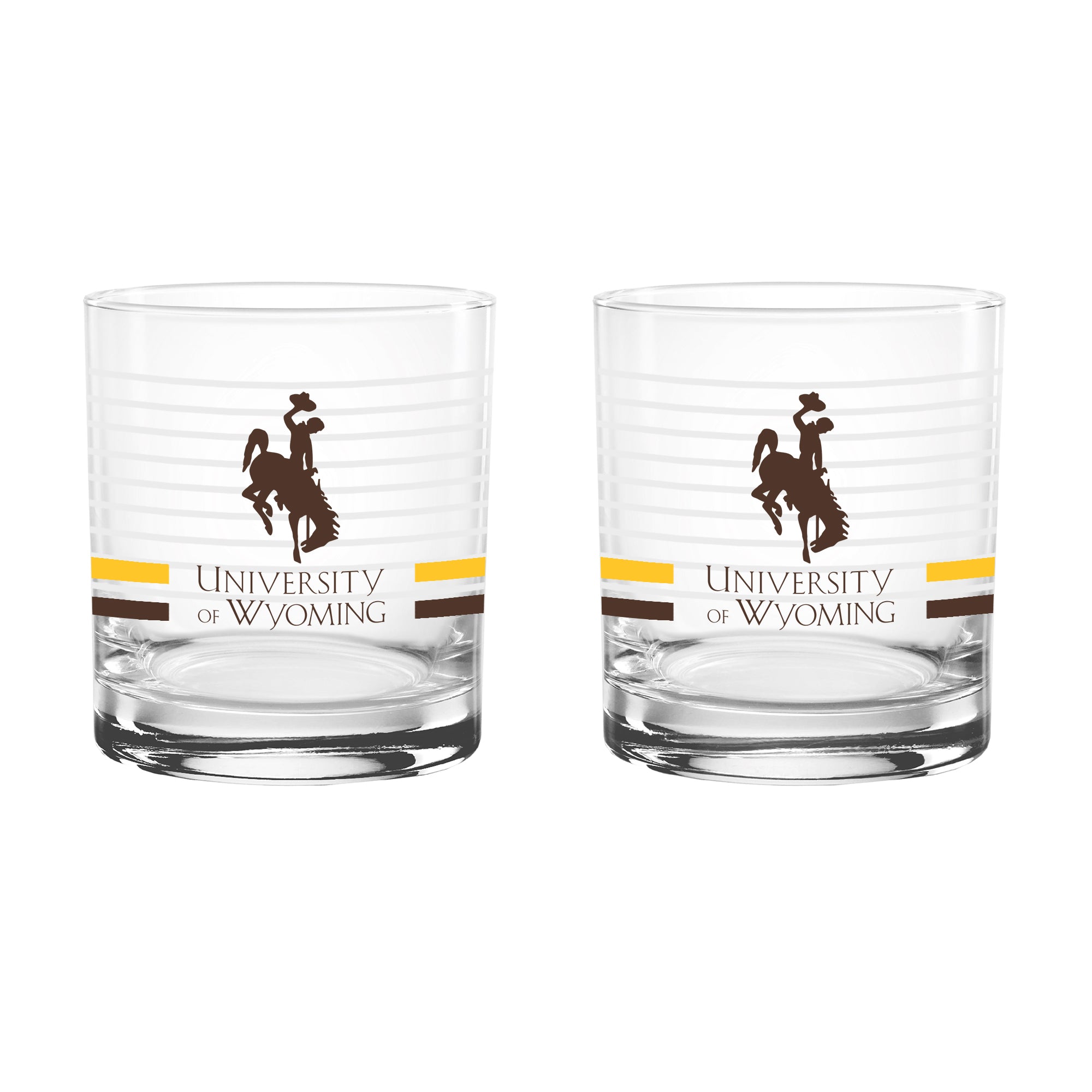 Set of 2 Wyoming Cowboys 14oz Ring Rocks Glasses