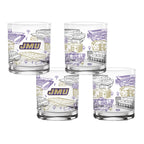 Set of 4 James Madison Dukes Campus Line Art 14oz Rocks Glasses
