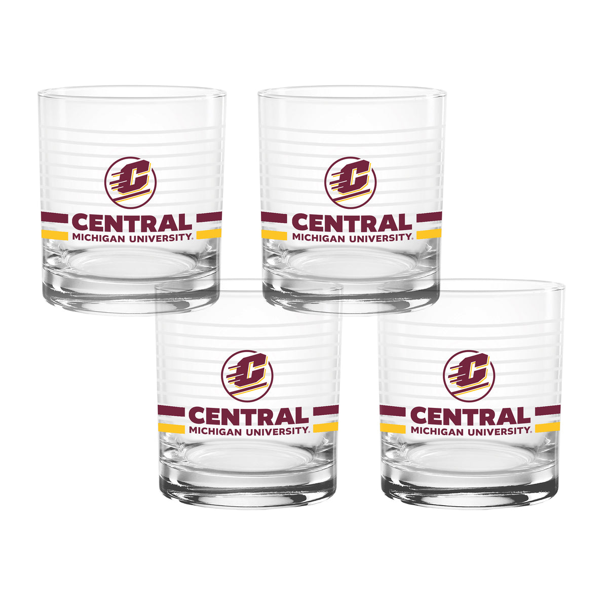 Set of 4 Central Michigan Chippewas 14oz Ring Rocks Glasses