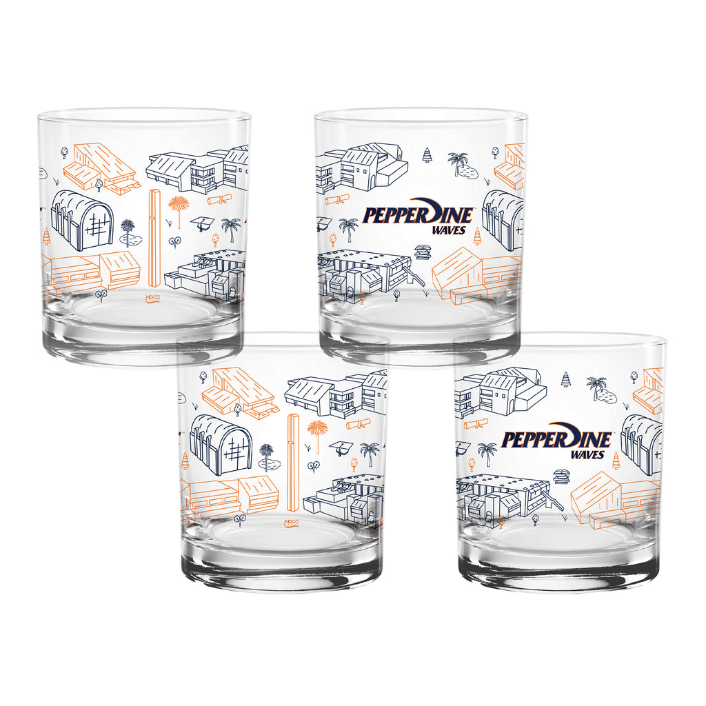 Set of 4 Pepperdine Waves Campus Line Art 10oz Tritan Tumblers